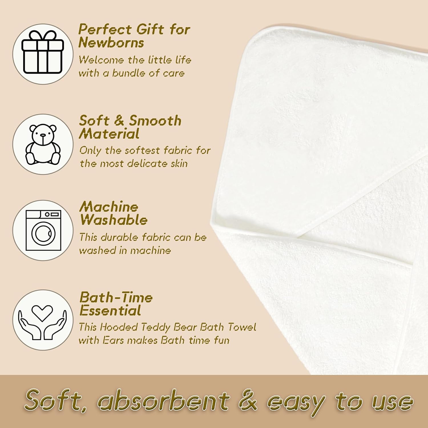 Yaiseiko 3 Pack Hooded Baby Bath Towels