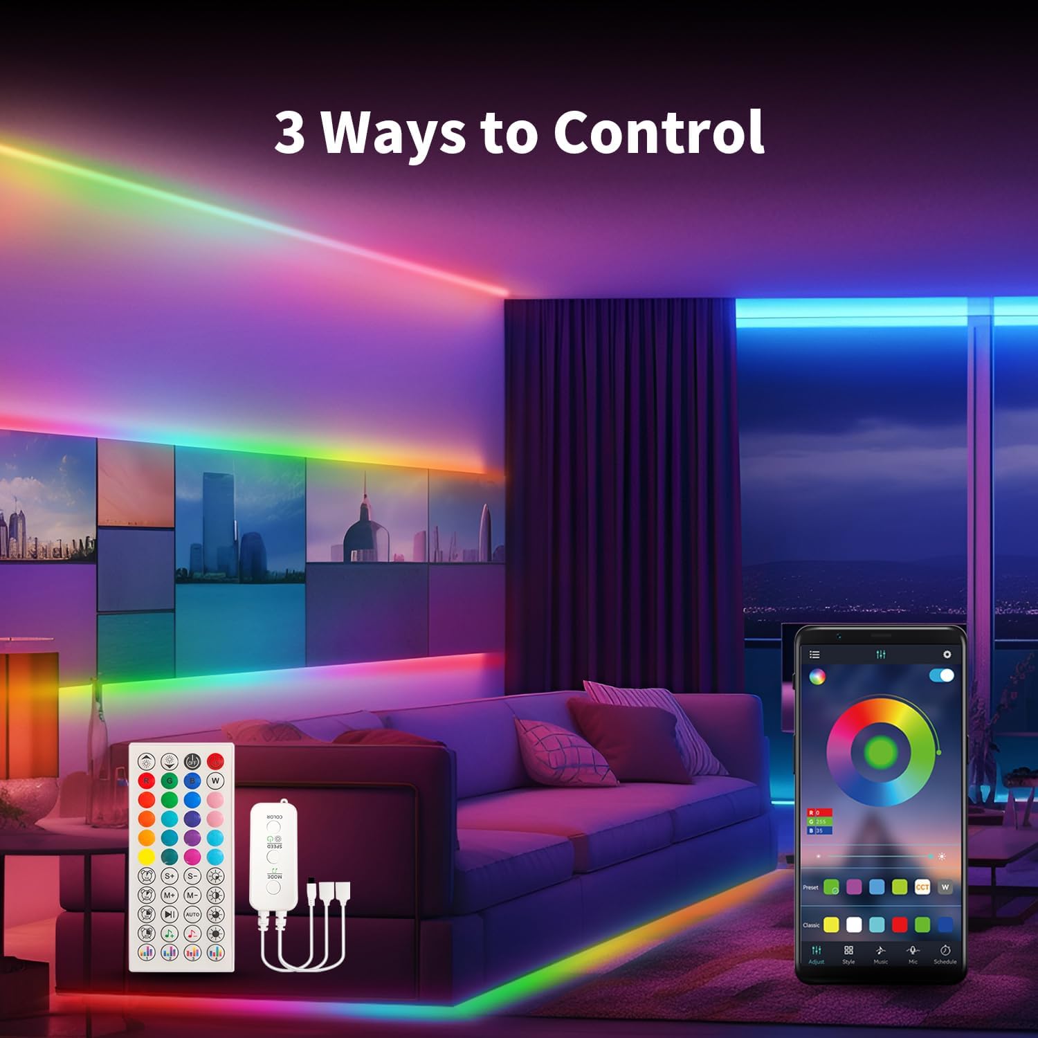 BUNACET 52FT RGBIC LED Strip Light with Remote APP Control