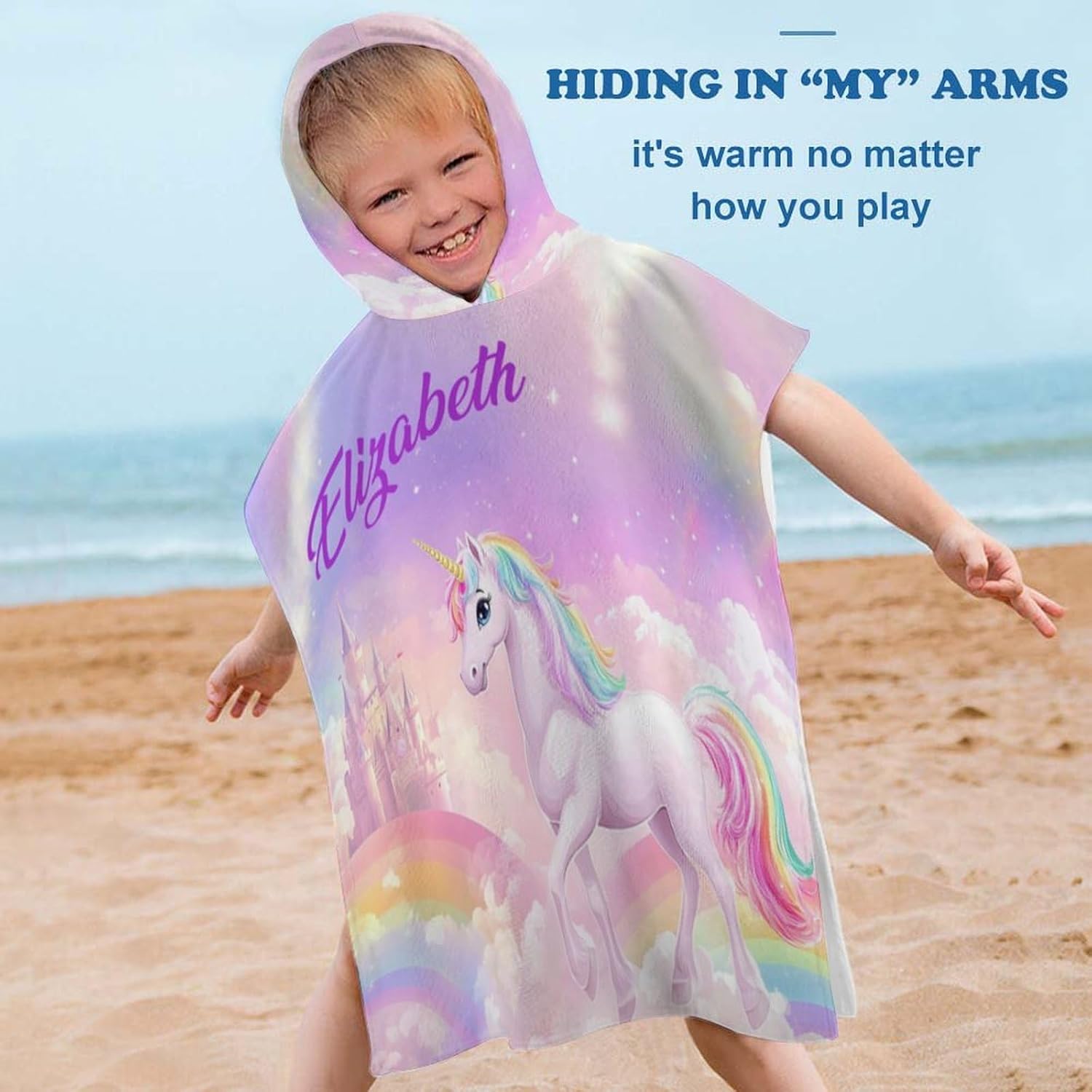 Personalized Unicorn Hooded Bath Towel for Kids