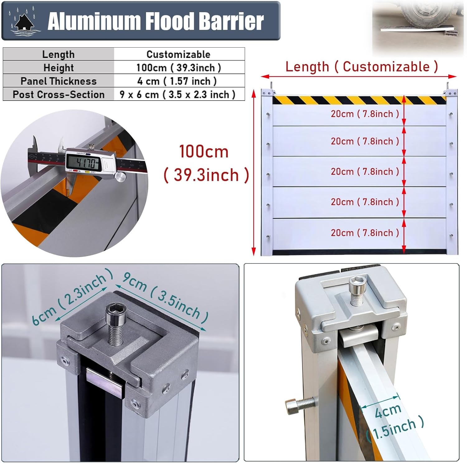 High Flood Control Baffle 100cm Aluminum Barrier with Detachable Design