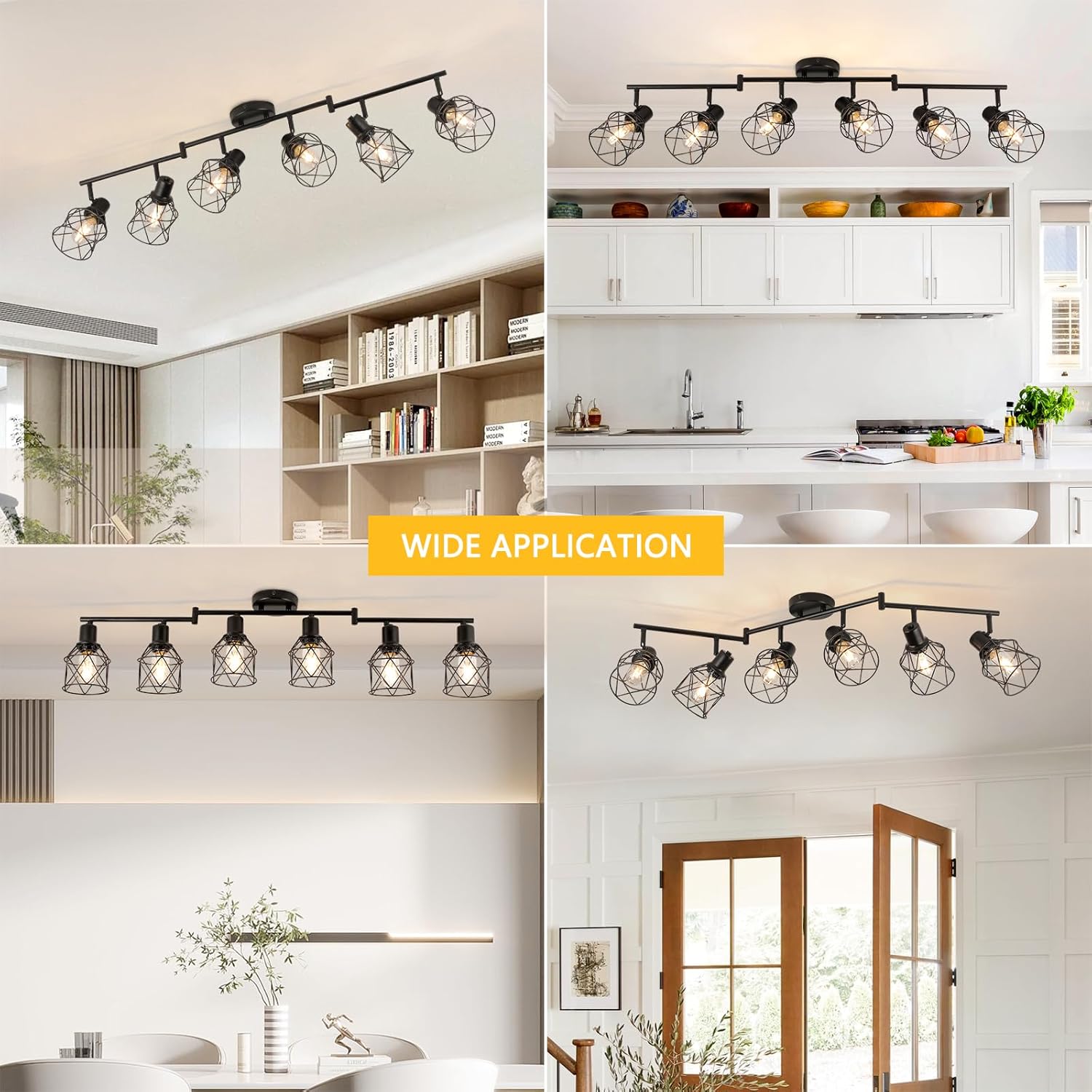 WILON 6 Light Track Lighting Kit - Black Industrial Flush Mount Ceiling Light