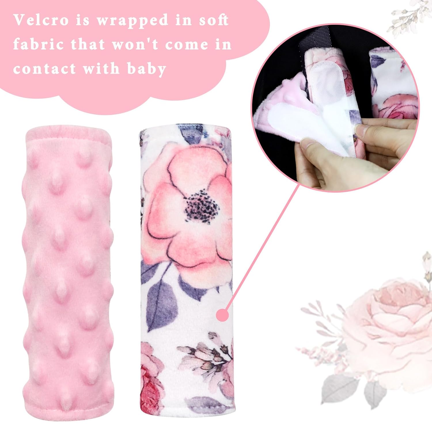 SWESEN Pink Floral Car Seat Strap Cover for Babies