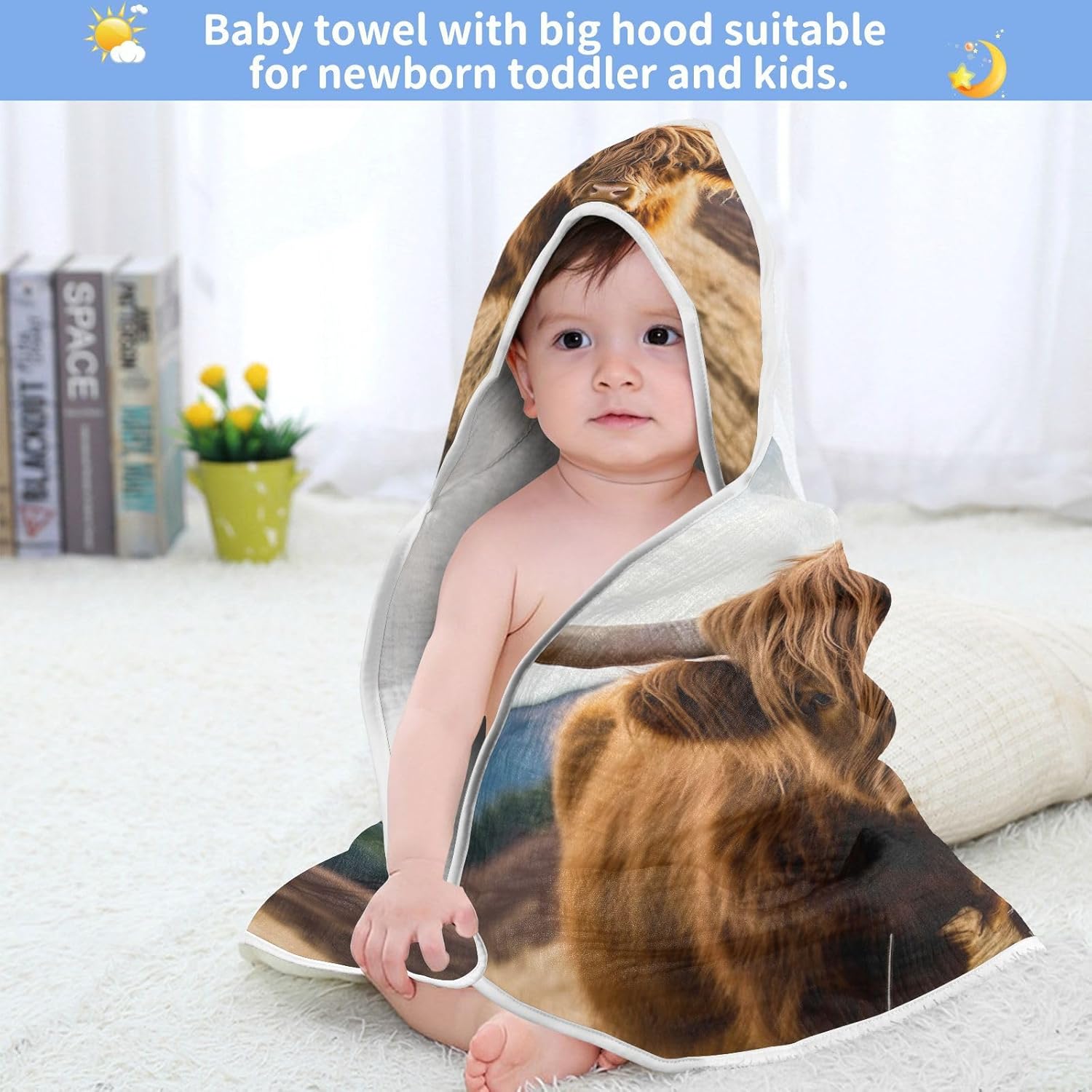 YETTASBIN Highland Cow Baby Towel Ultra Soft Absorbent Cotton