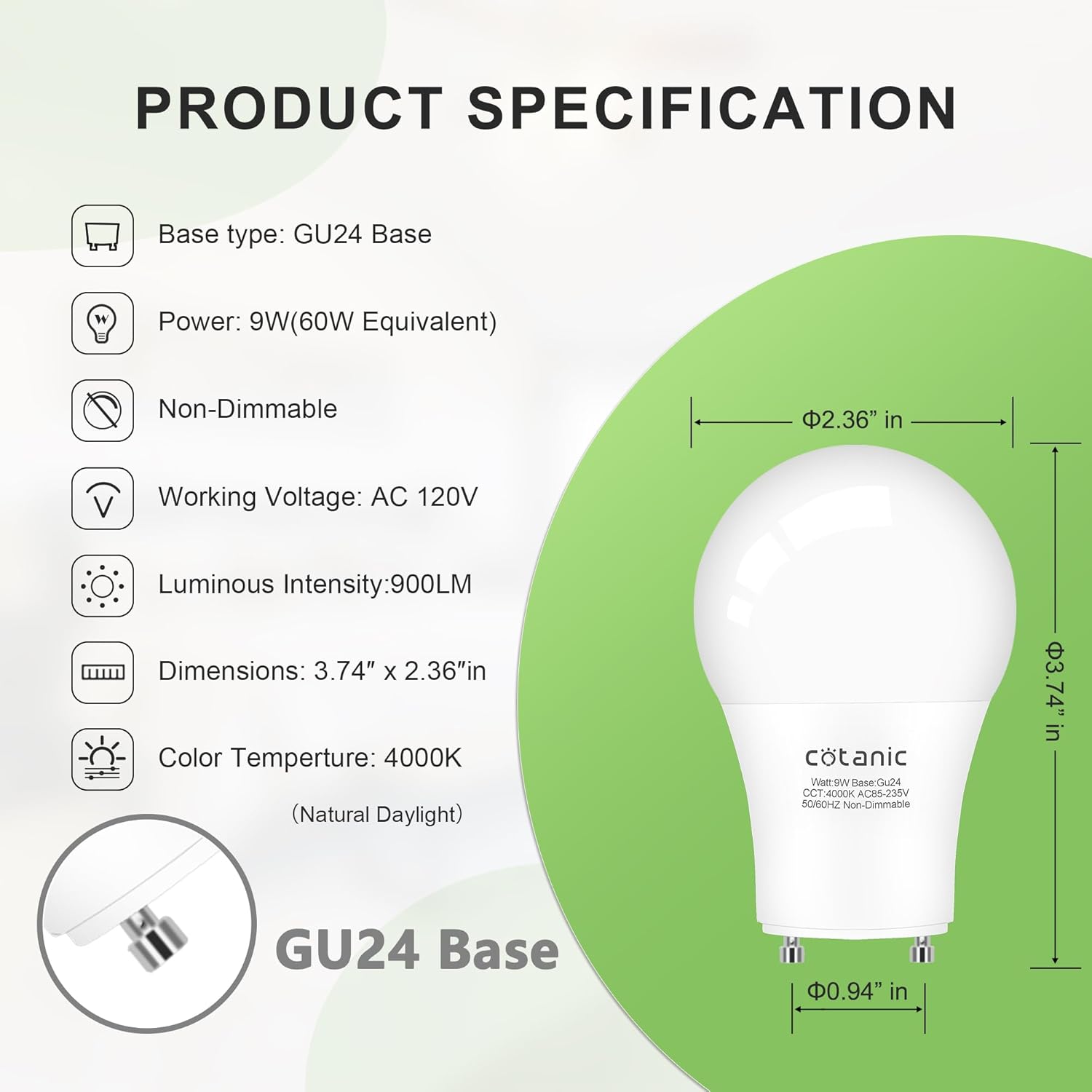 Hansang GU24 9W LED Bulb 4 Pack 4000K Natural White
