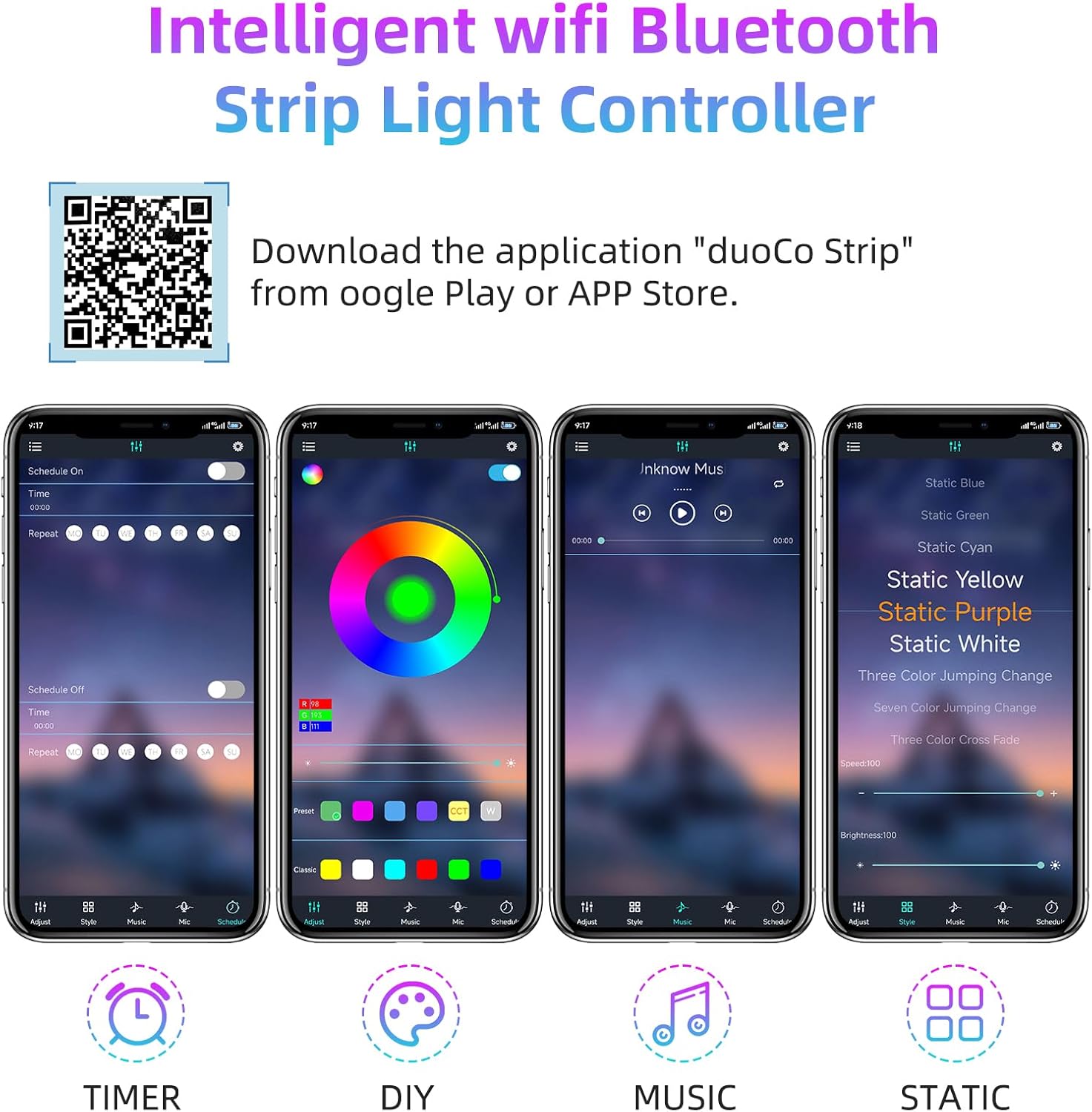 RGBZONE Bluetooth RGB LED Controller with 40-Keys IR Remote