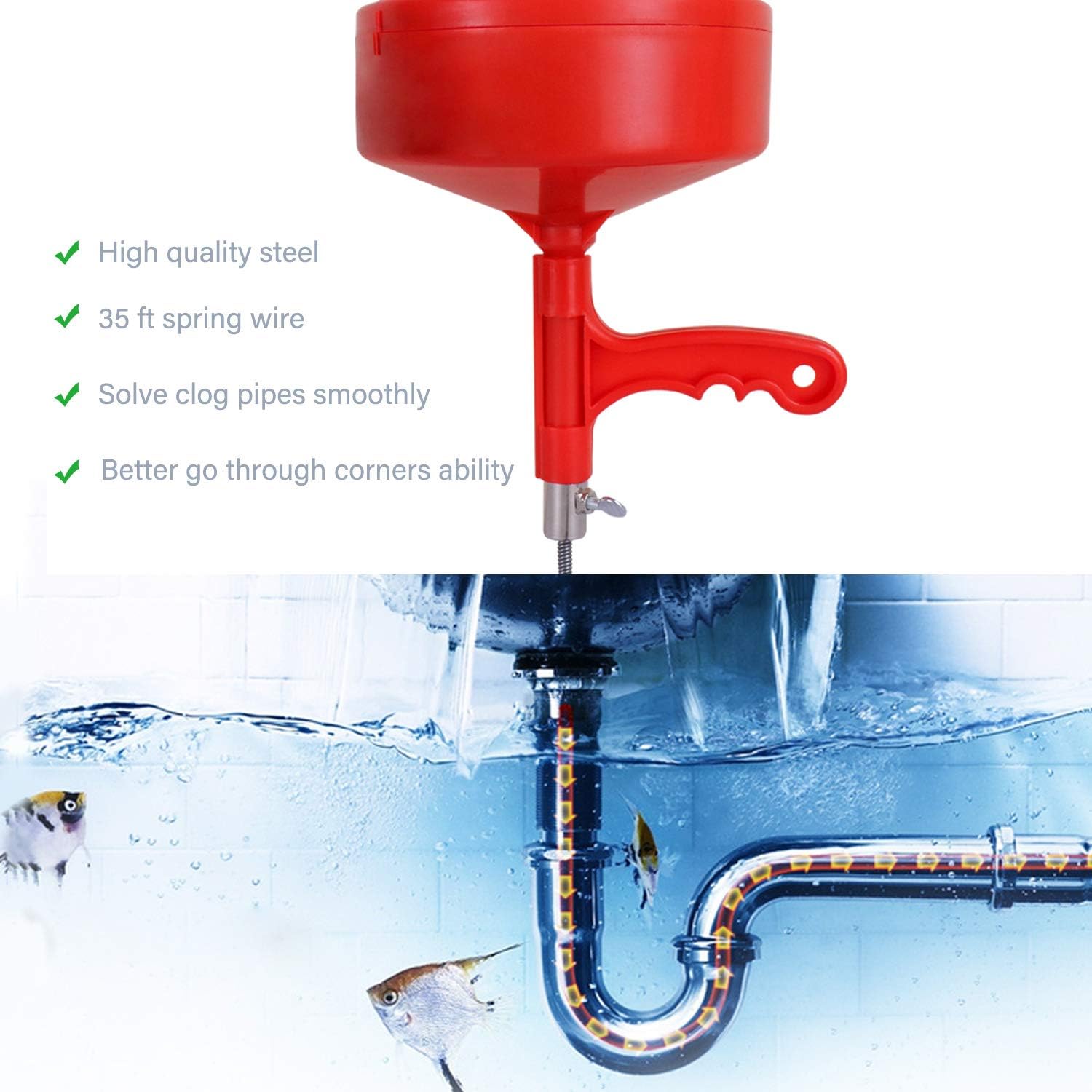 KINGLEV 35-Ft Drum Auger Drain Cleaner with Gloves