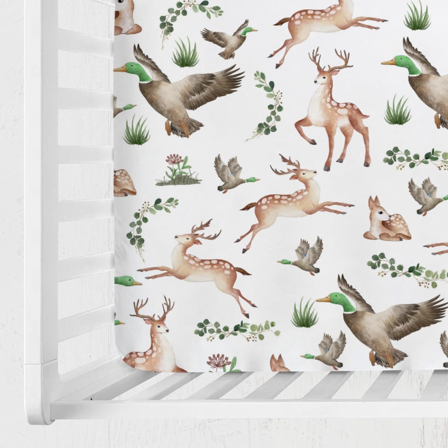 KASTLEE Crib Sheets with Deer and Duck Print 52x28 Soft Breathable