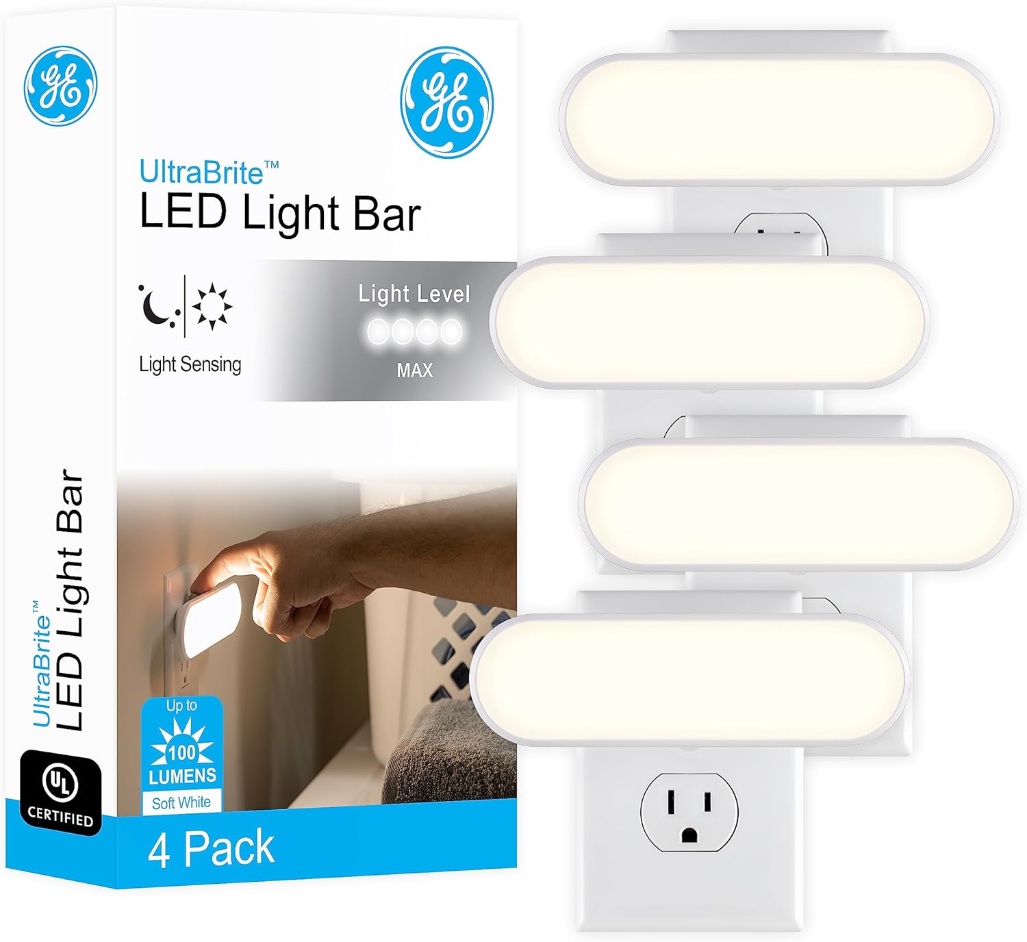 GE Ultrabrite LED Night Light Bar 4 Pack Dusk-to-Dawn Sensor