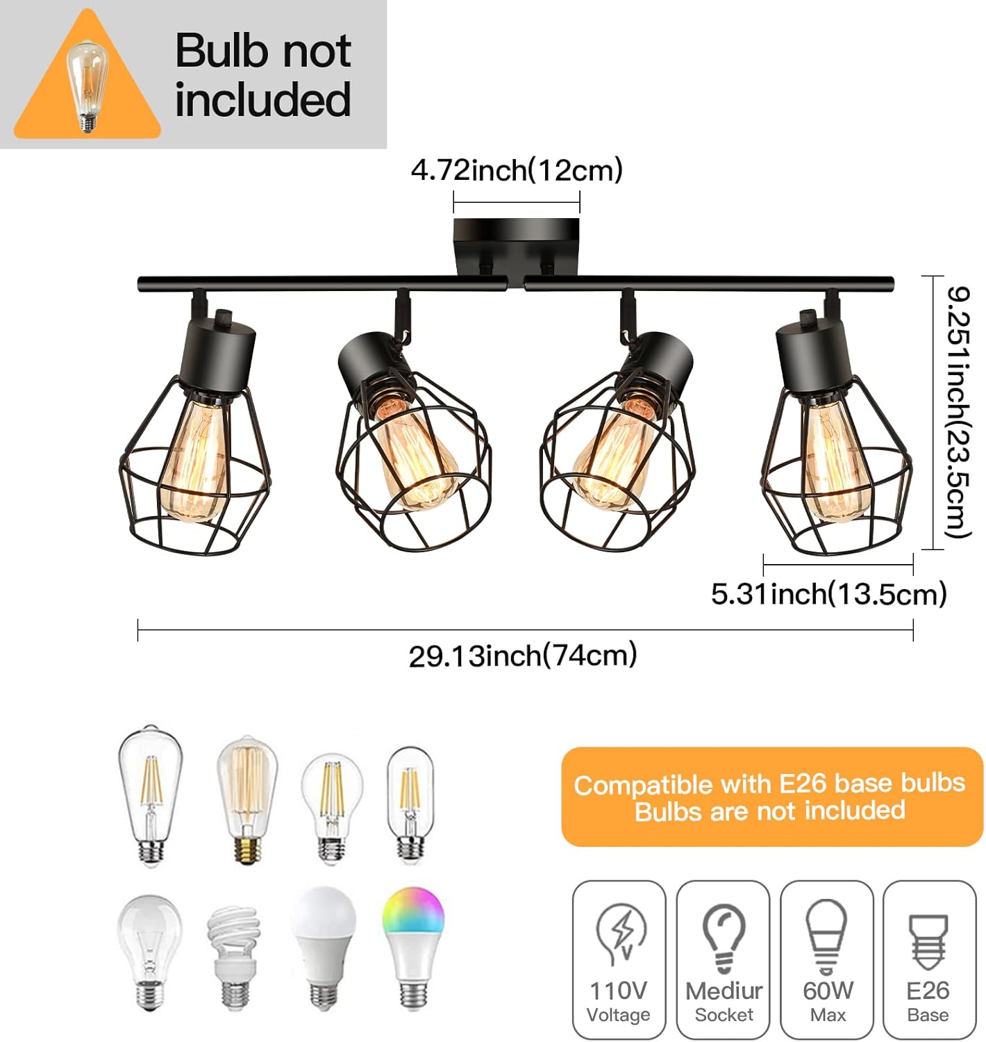 MUEOF 4-Light Track Ceiling Light with Adjustable Heads