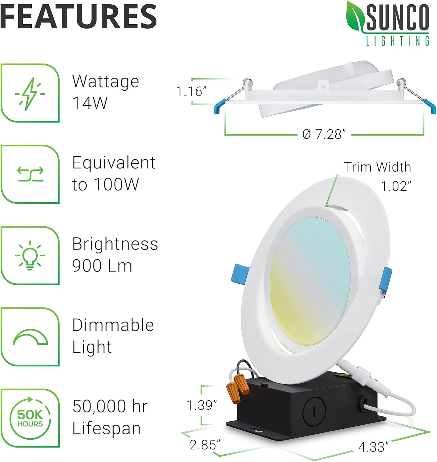 Sunco Lighting 6 Pack Recessed LED Gimbal 6 Inch 12W