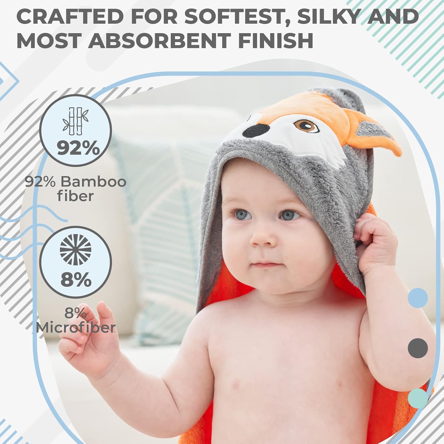 Munich Blue Toddler Bath Towel with Cute Fox Design