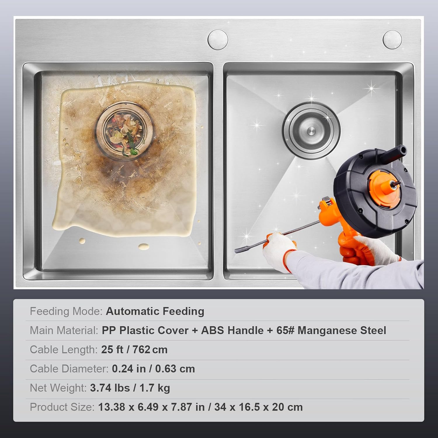 VEVOR 25Ft Drain Auger with Drill Attachment