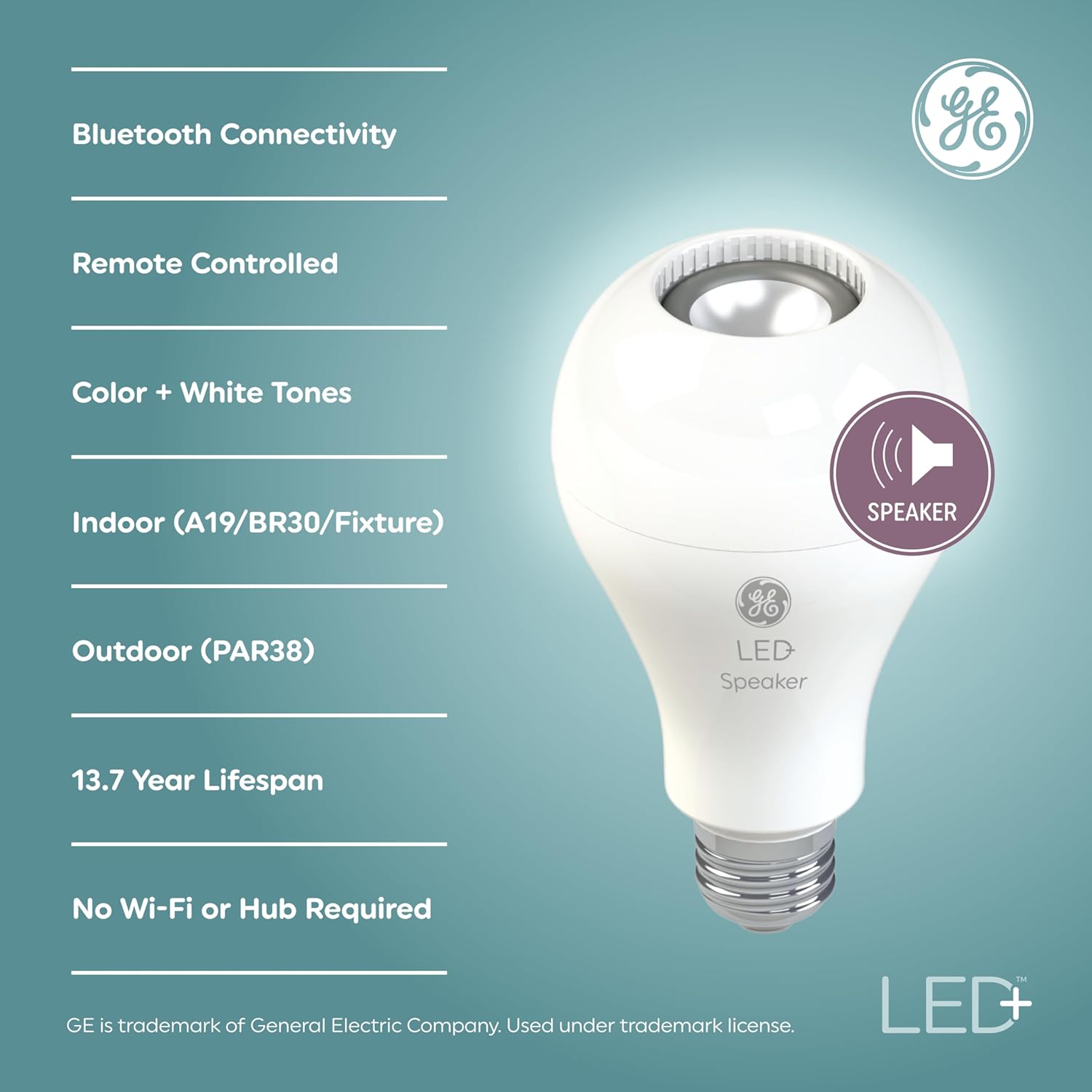 GE LED Speaker Light Bulb 3 Pack Bluetooth Soft White Remote Included