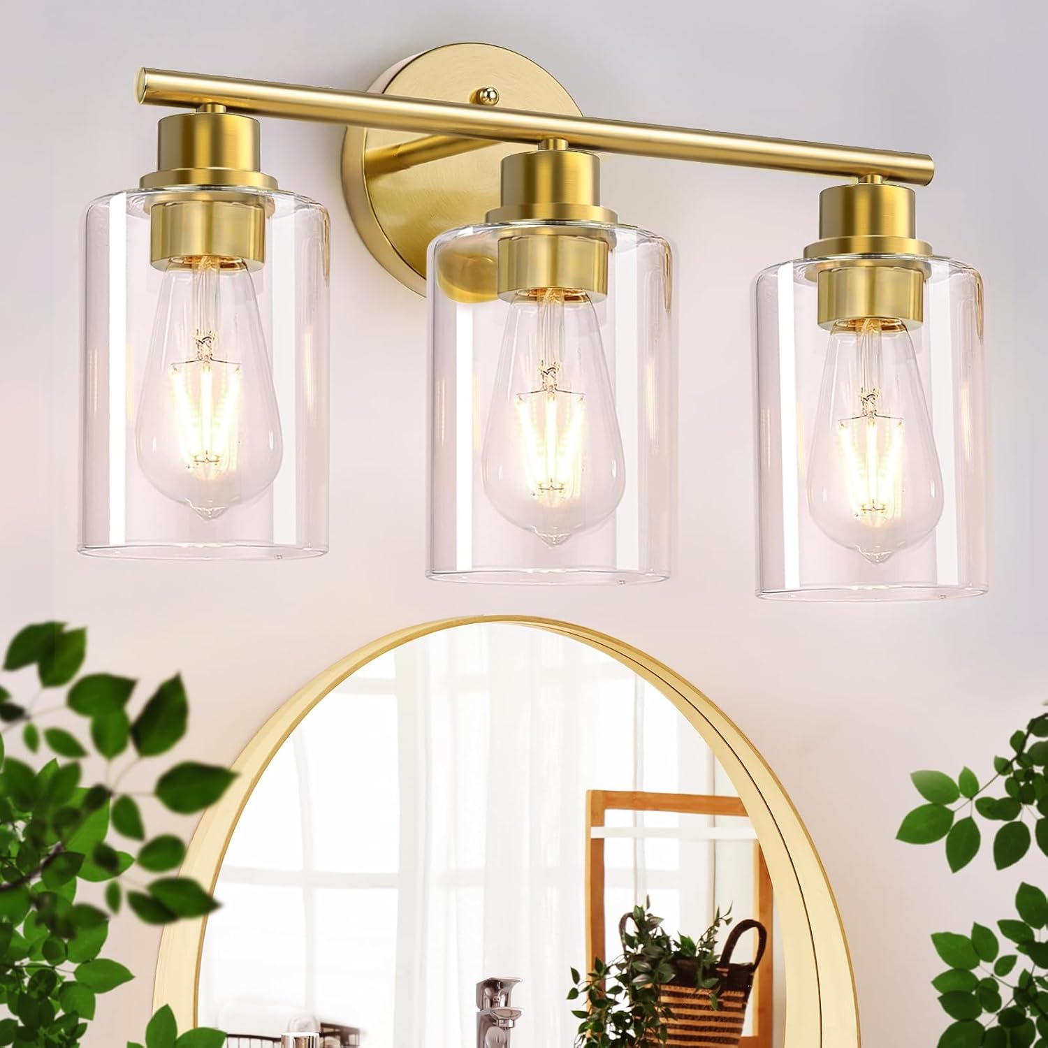 CRIRY 3 Light Brushed Gold Vanity Light Fixtures Over Mirror Wall Sconces