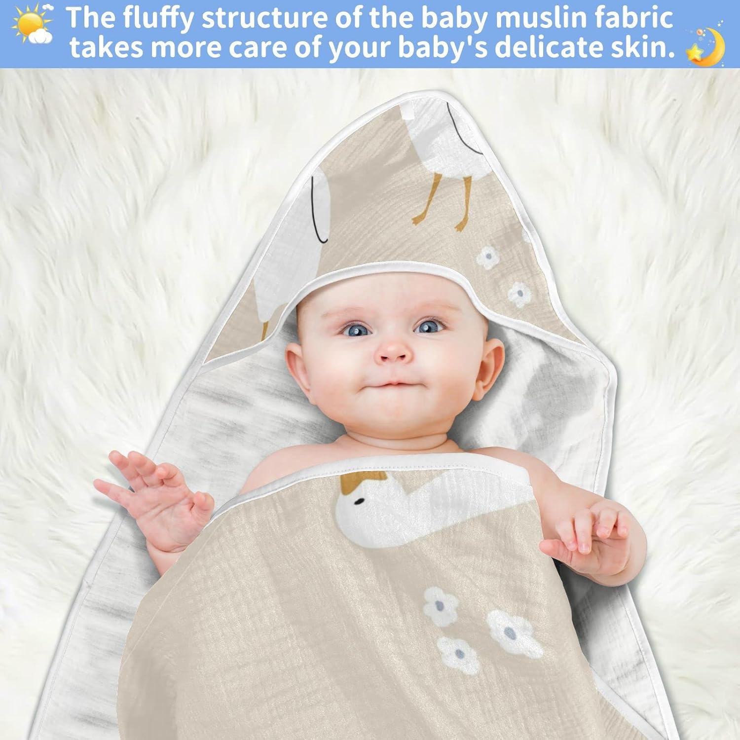 Aslsiy Hooded Baby Towel 30x30in Cotton Soft for Newborn