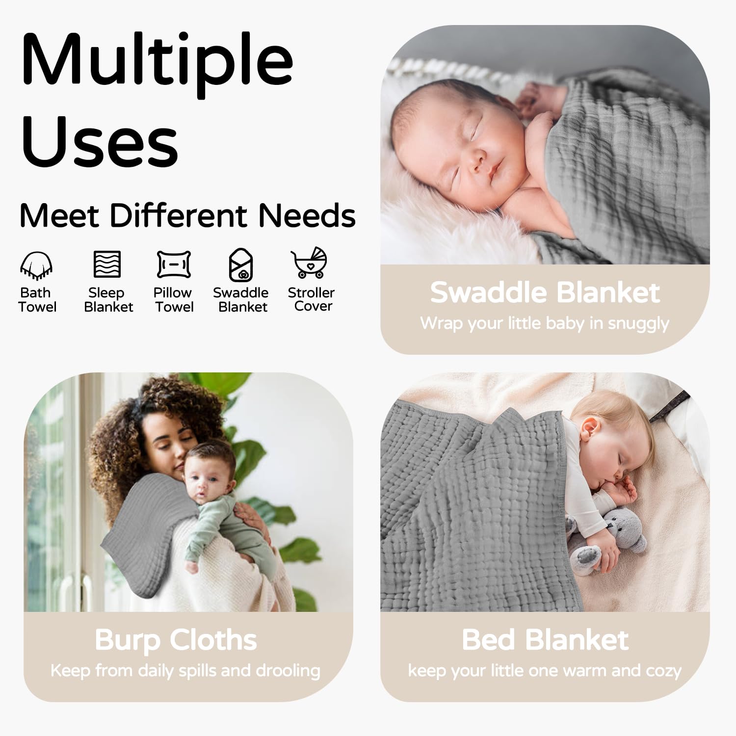 Yoofoss Hooded Baby Towel 32x32 Inch Muslin Cotton