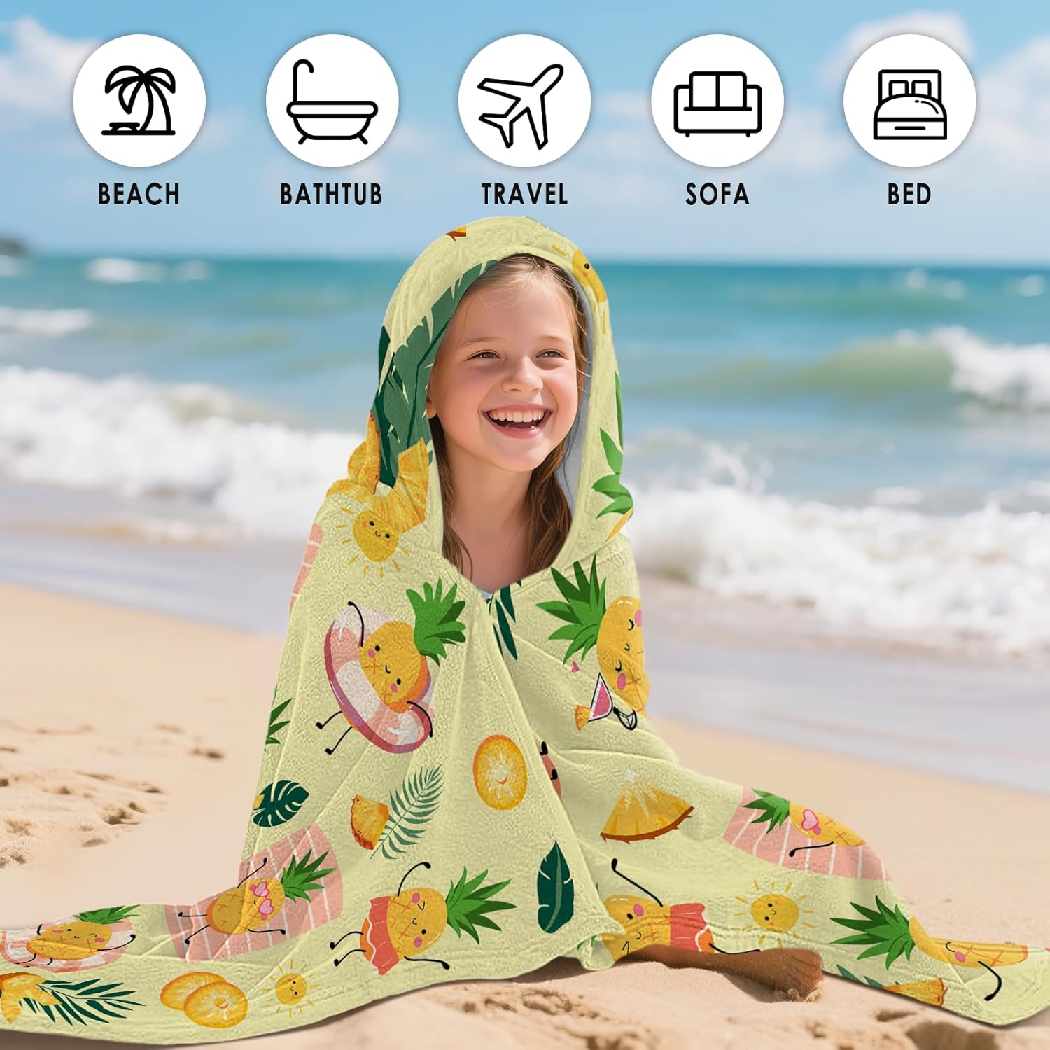 Pineapple Hooded Beach Towel for Kids