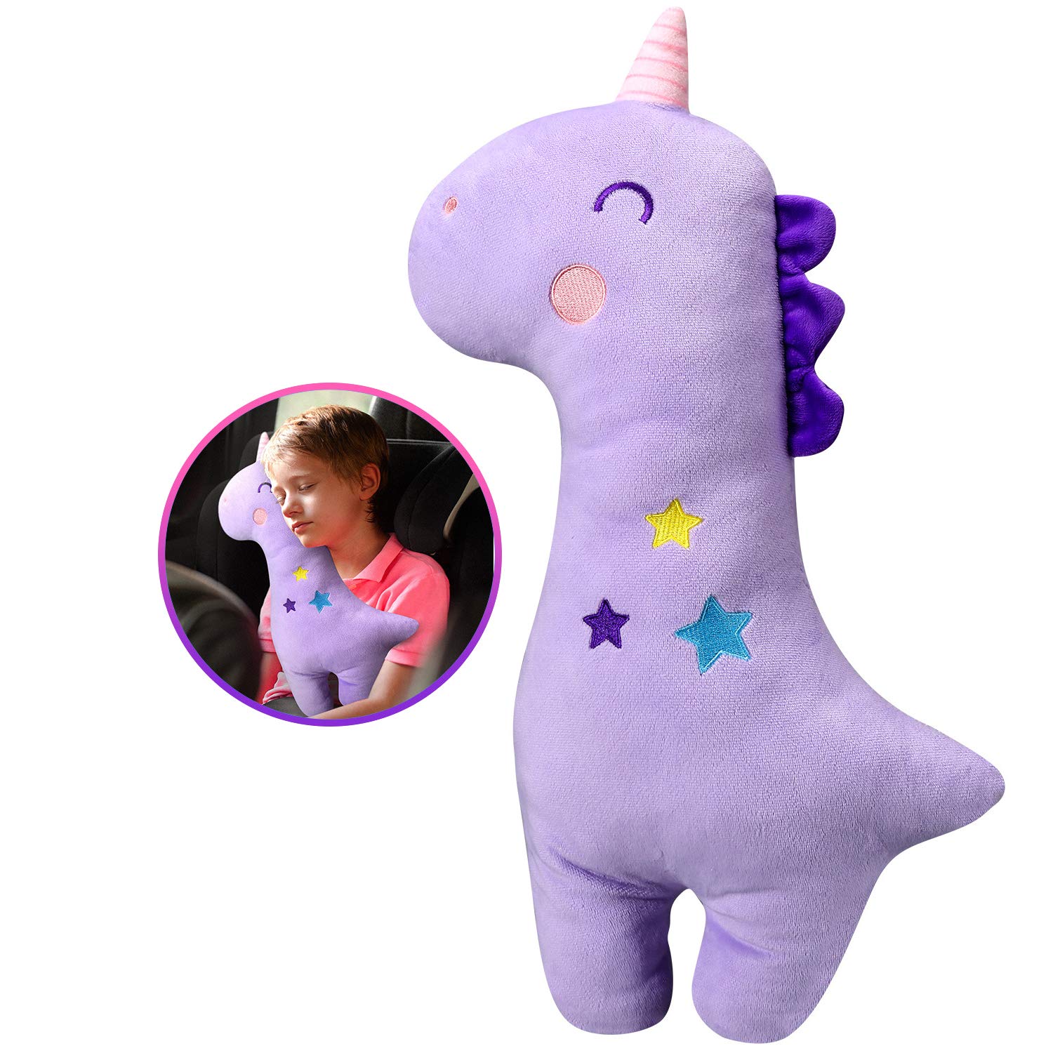 Farochy Unicorn Seat Belt Pillow for Kids Purple