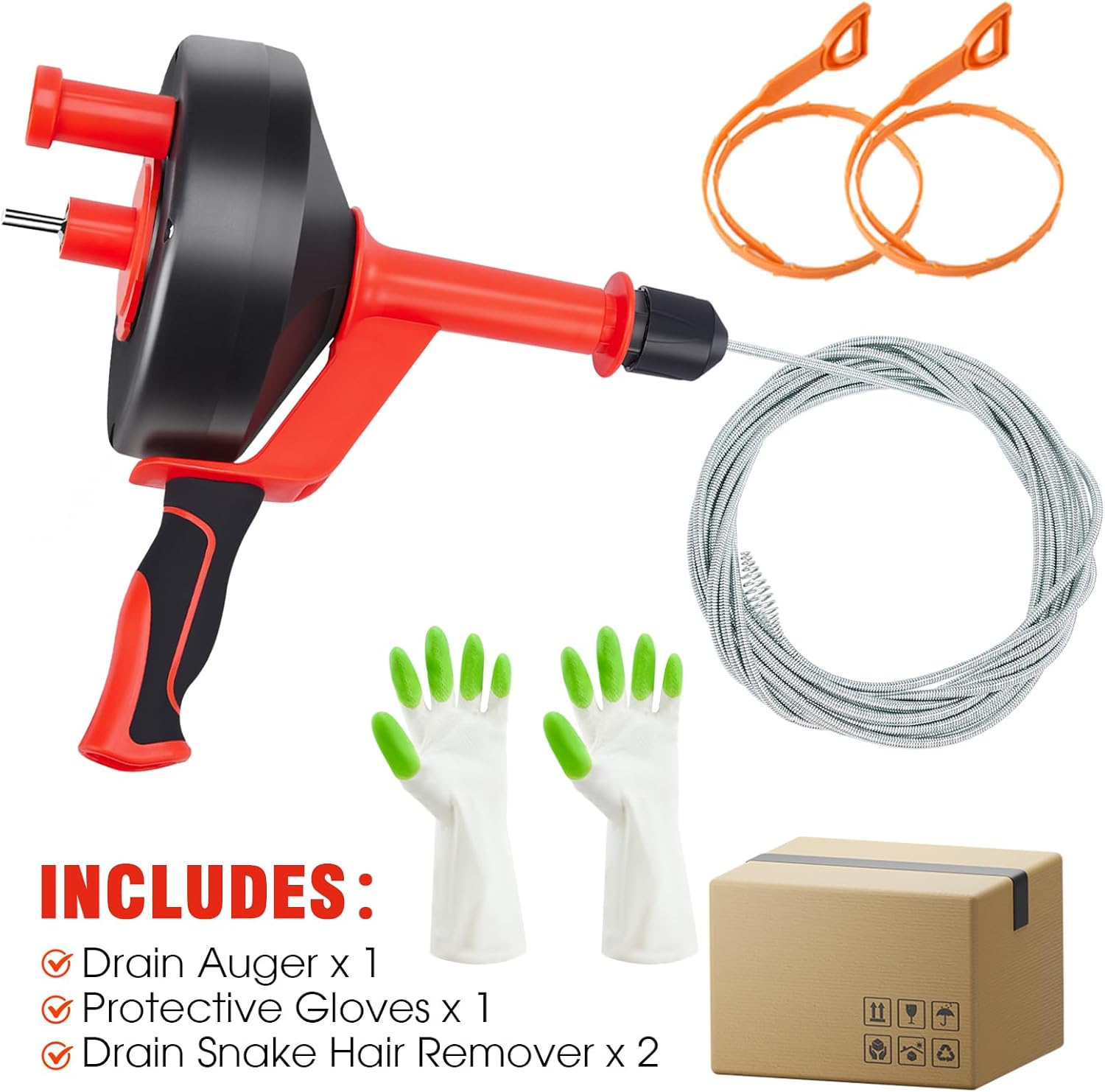 Annisport 43ft Drain Snake with Drill Attachment - Red 1