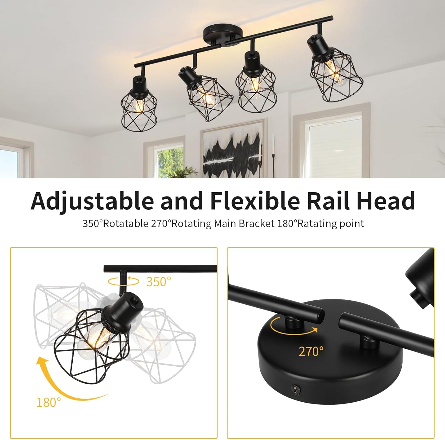 WILON 4-Light Track Ceiling Spot Light with Rotatable Arms and Industrial Design