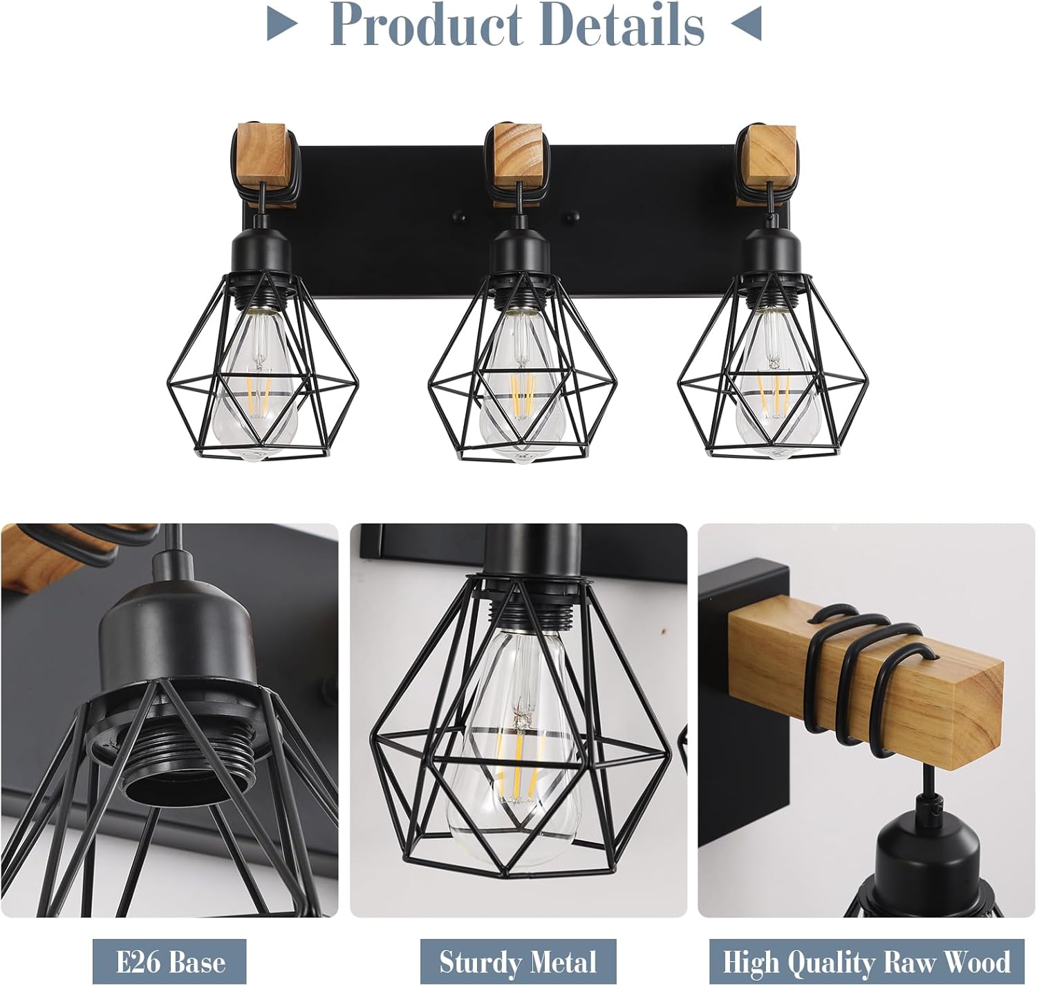 VbiTmn 3-Light Farmhouse Vanity Light with Metal Lampshade