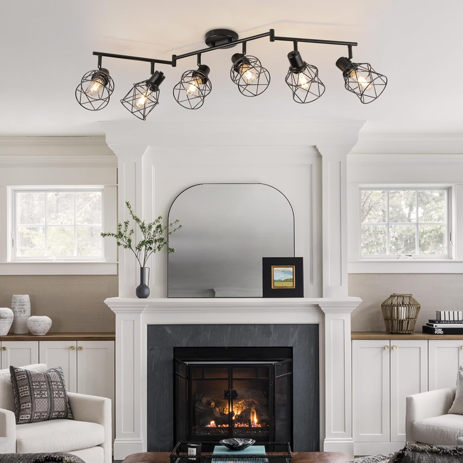 WILON 6 Light Track Lighting Kit - Black Industrial Flush Mount Ceiling Light