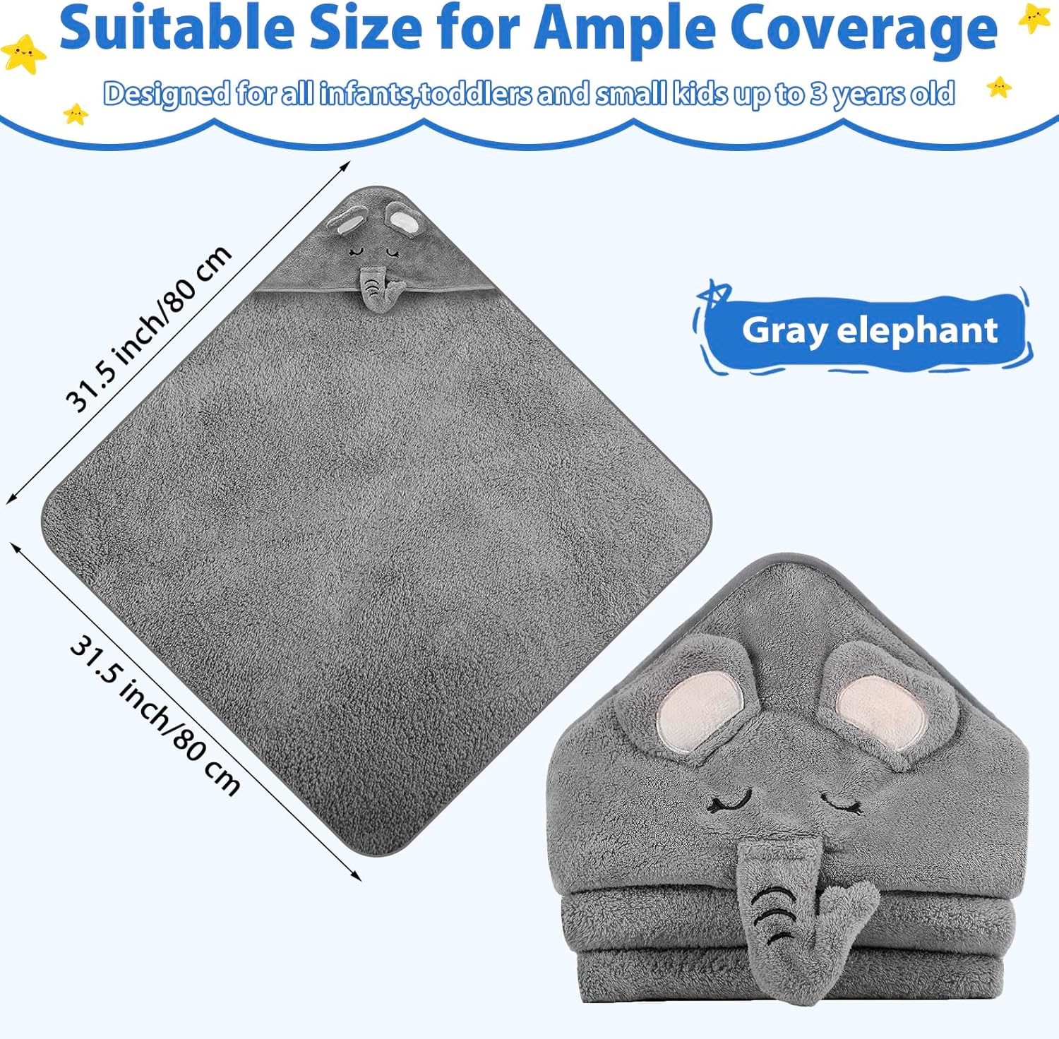 Vabrloy Baby Hooded Towel with Gray Elephant Design