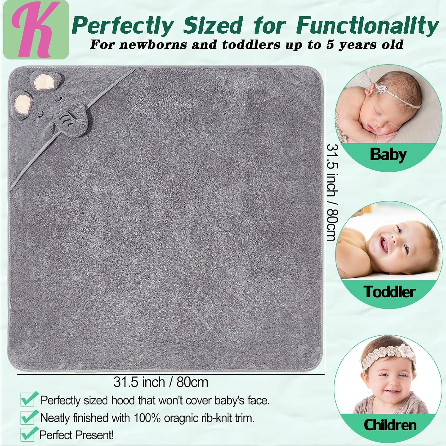 Kmilro Baby Hooded Towels 4 Pack Unisex