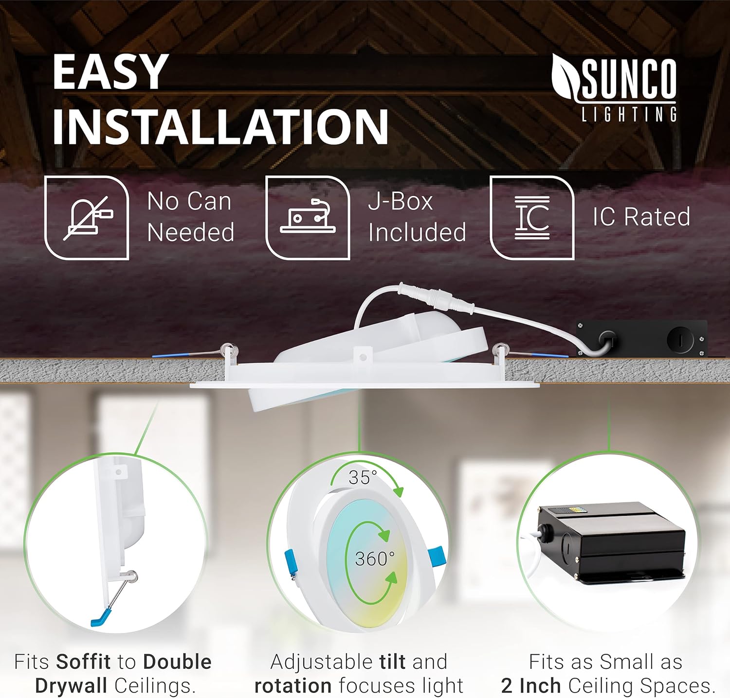 Sunco Lighting 6 Pack Recessed LED Gimbal 6 Inch 12W