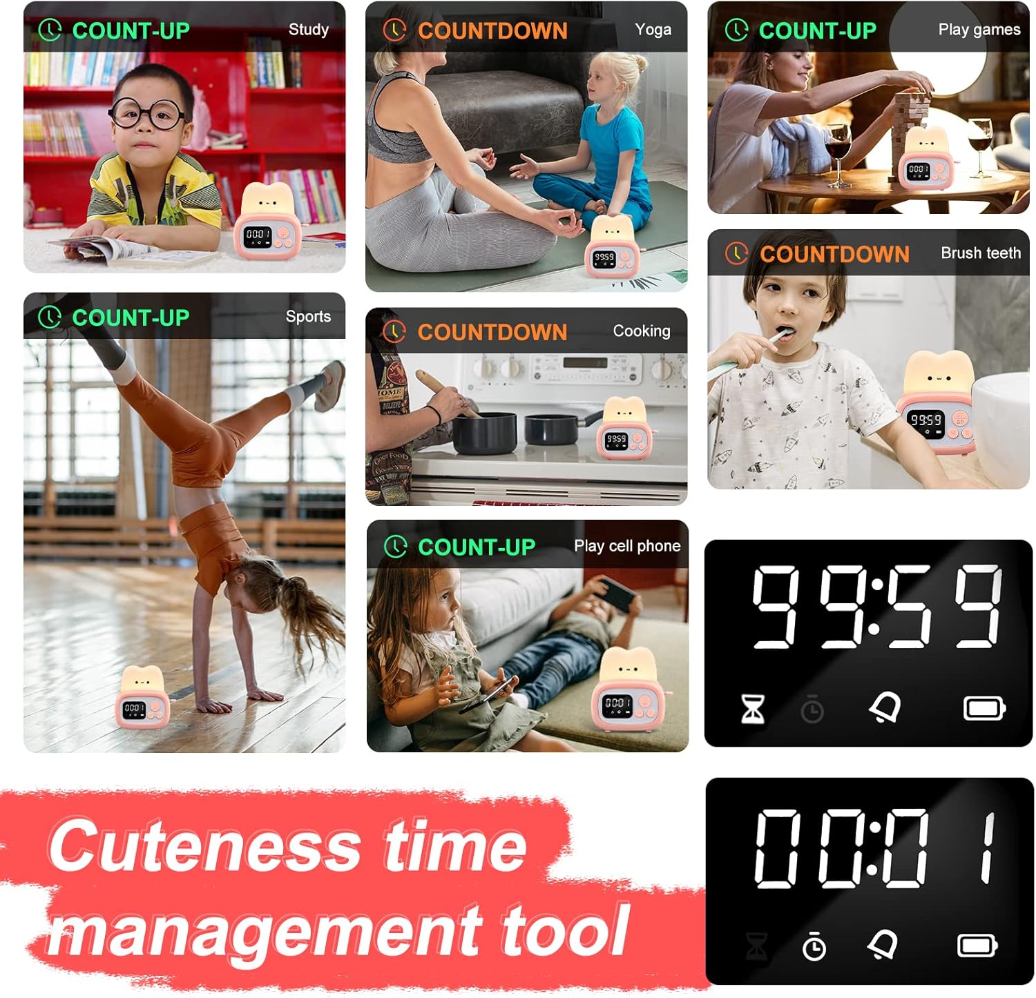 QANYI Timer Clock Night Light for Kids Portable LED Lamp