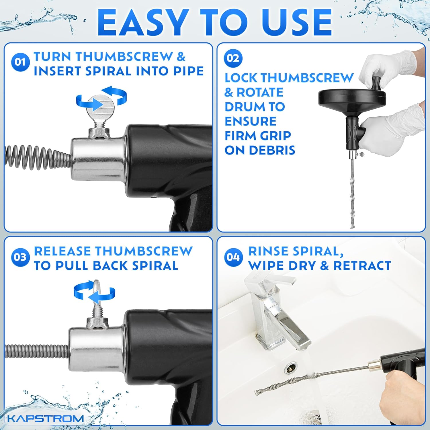 Kapstrom Drain Snake 05 Inch Heavy-Duty Clog Remover for Kitchen Bath