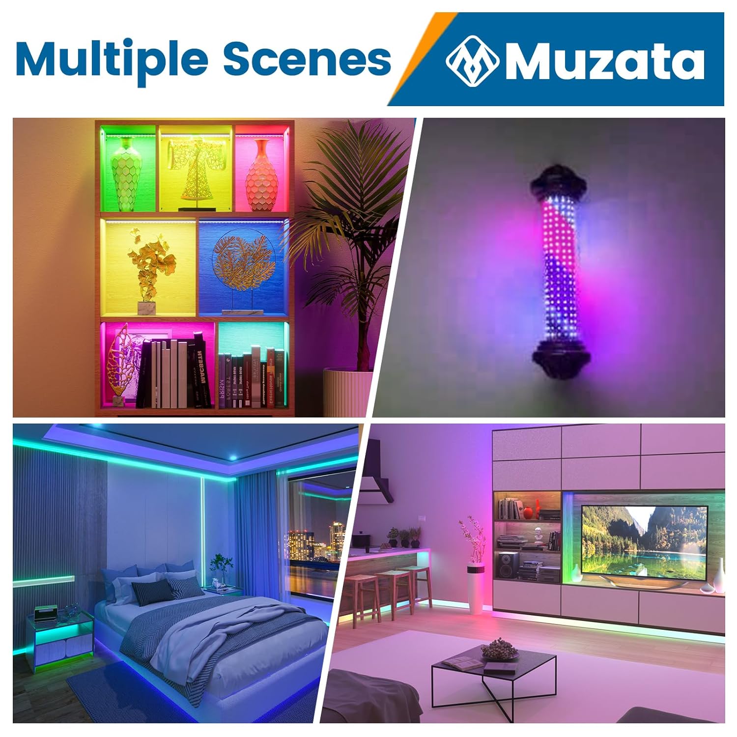 Muzata 164FT RGB LED Strip Light 96LEDsm with Frosted Diffuser Cover