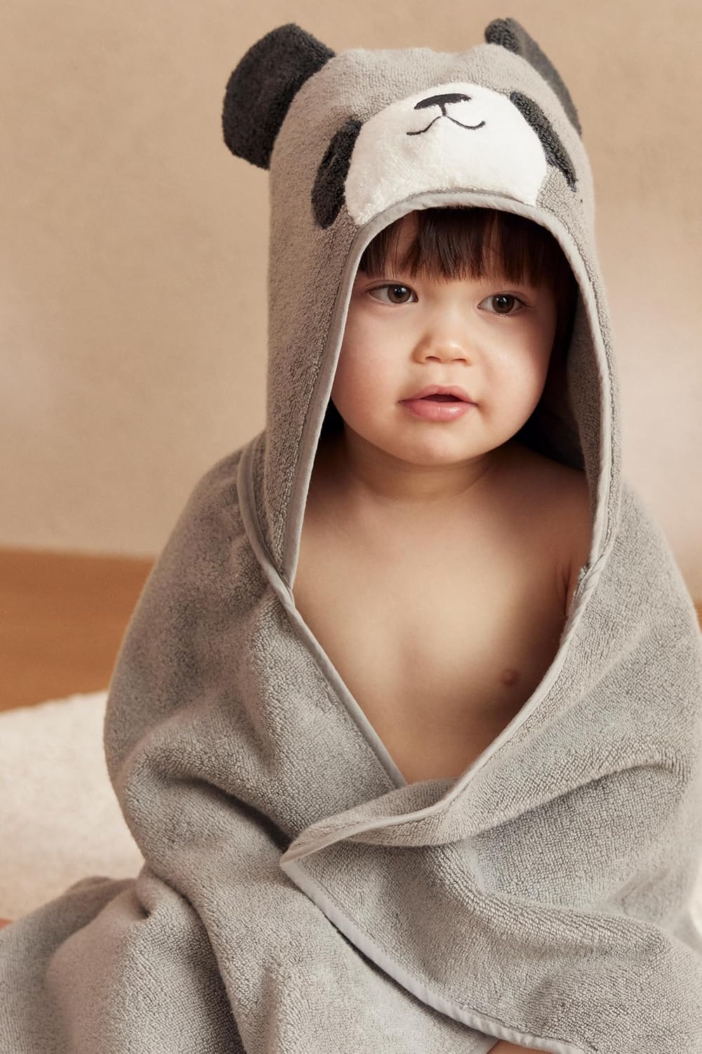 MORI Hooded Panda Bath Towel for Kids - Unisex Grey