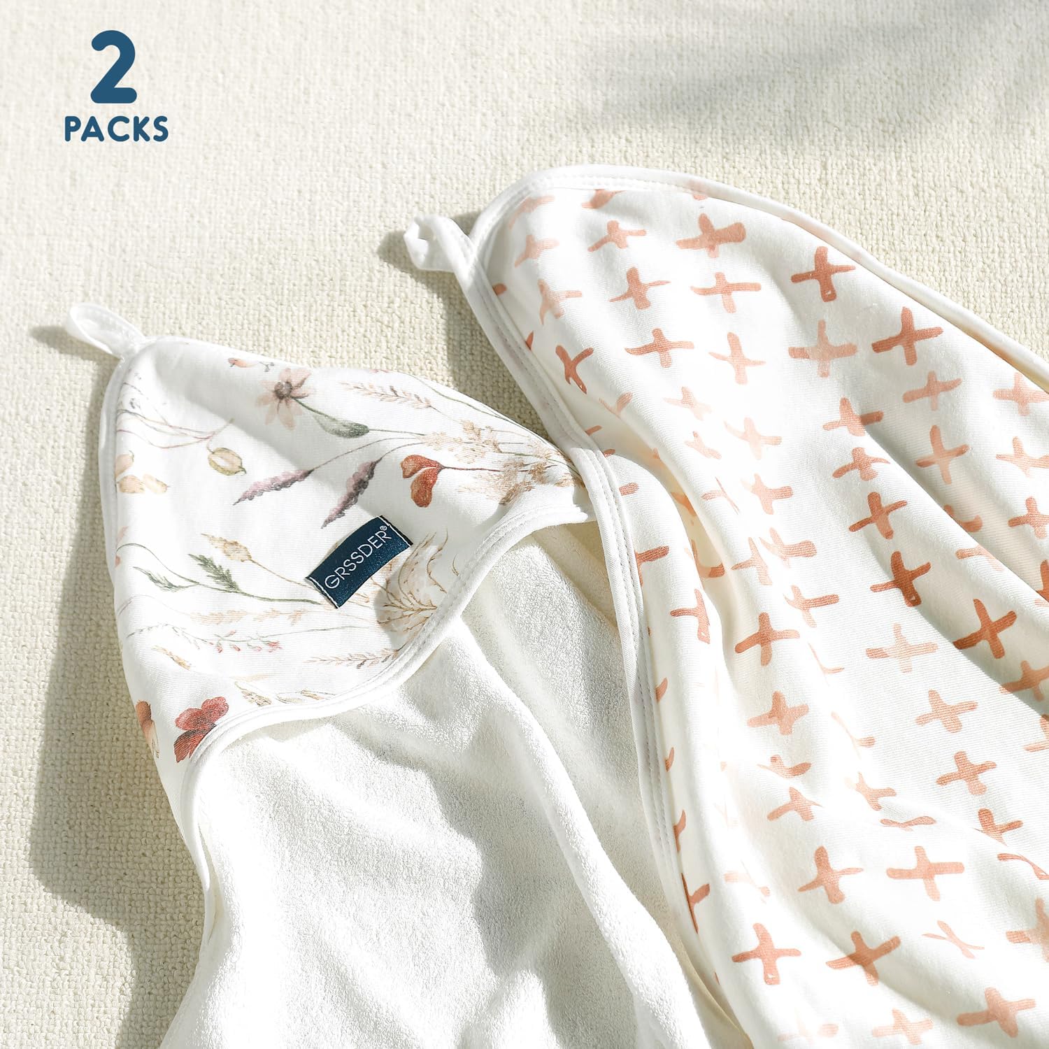GRSSDER Baby Hooded Towel 2 Pack for Newborn