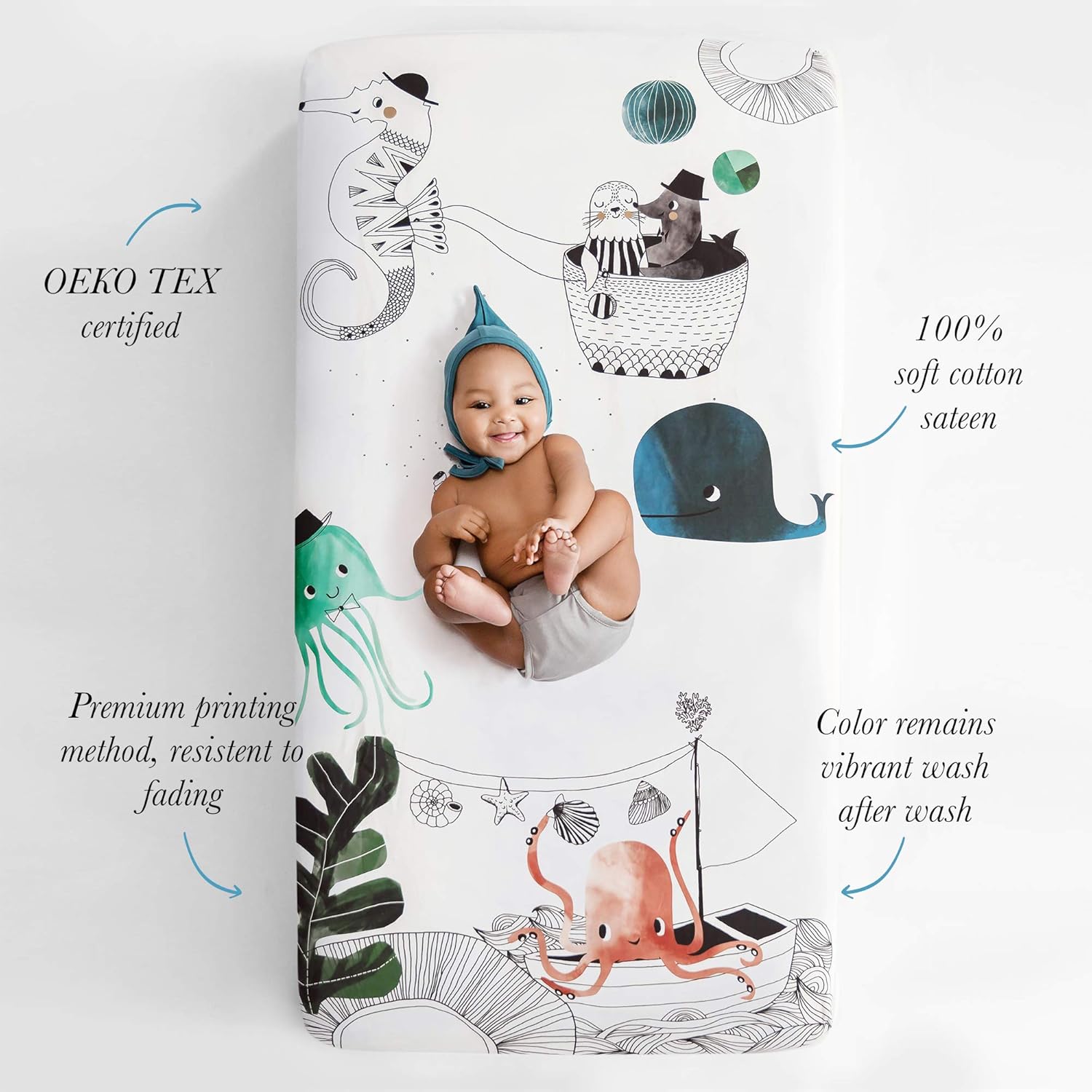 Rookie Humans Ocean Themed Crib Sheet with Underwater Print