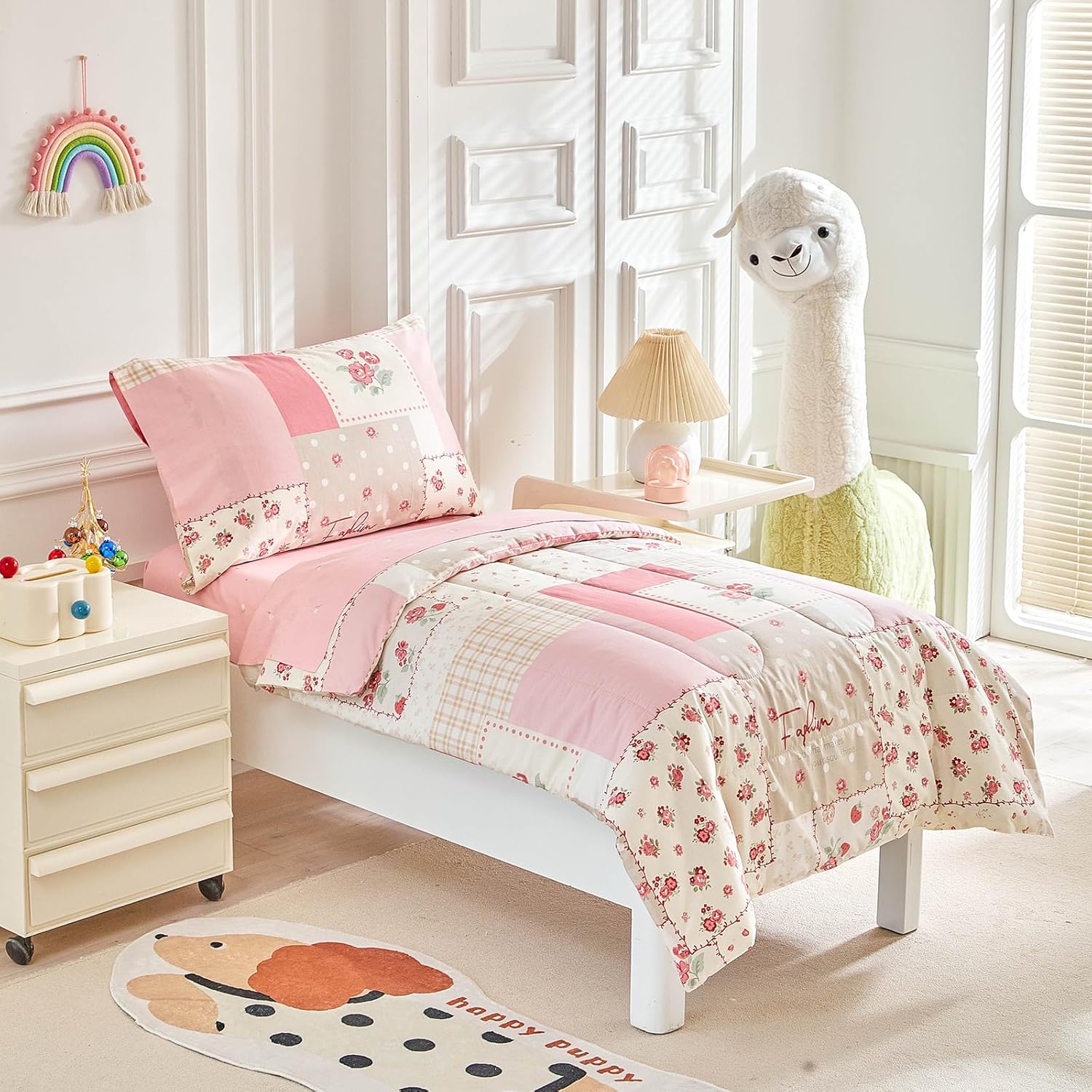 Joyreap 4-Piece Toddler Bedding Set - Pink Flower Plaid