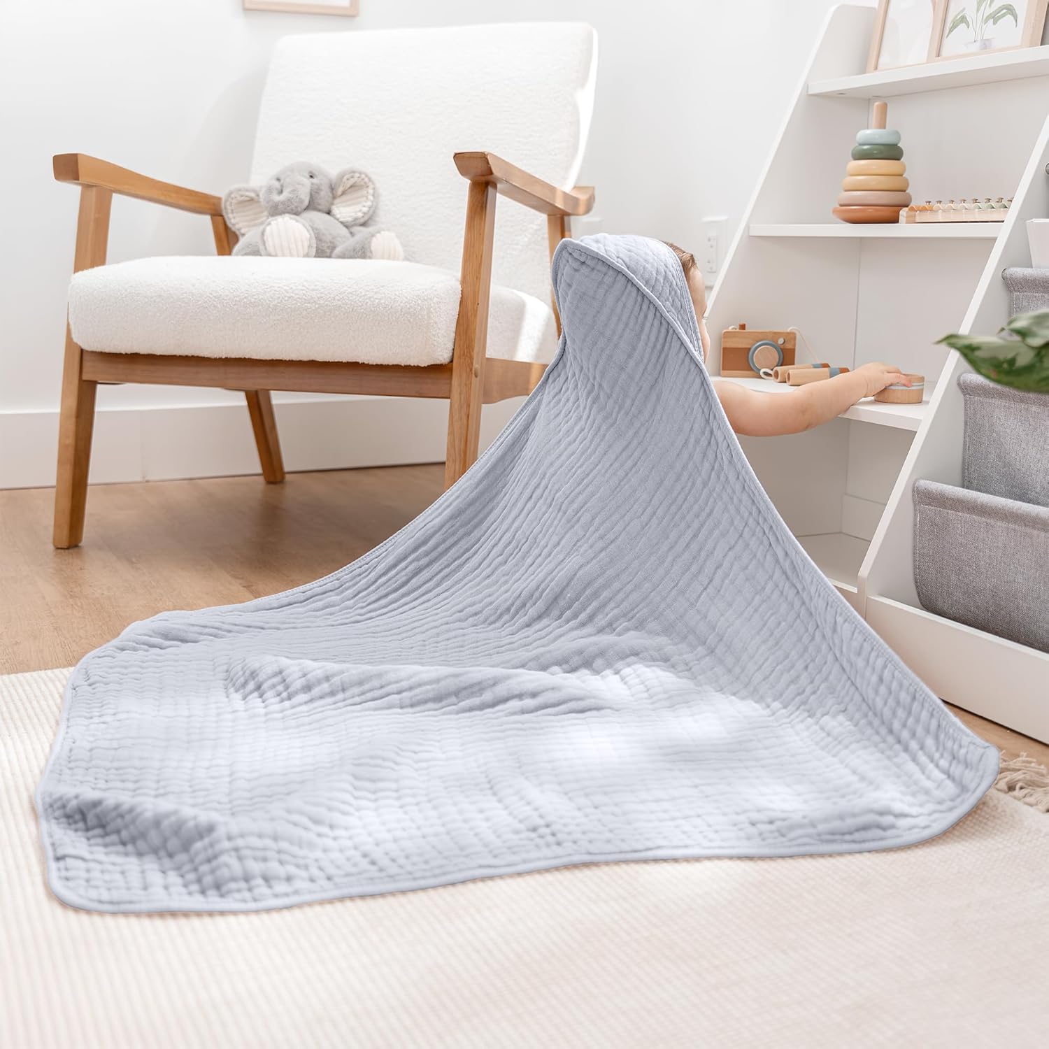 Comfy Cubs 6-Layer Hooded Baby Towel 2-Pack - Slate