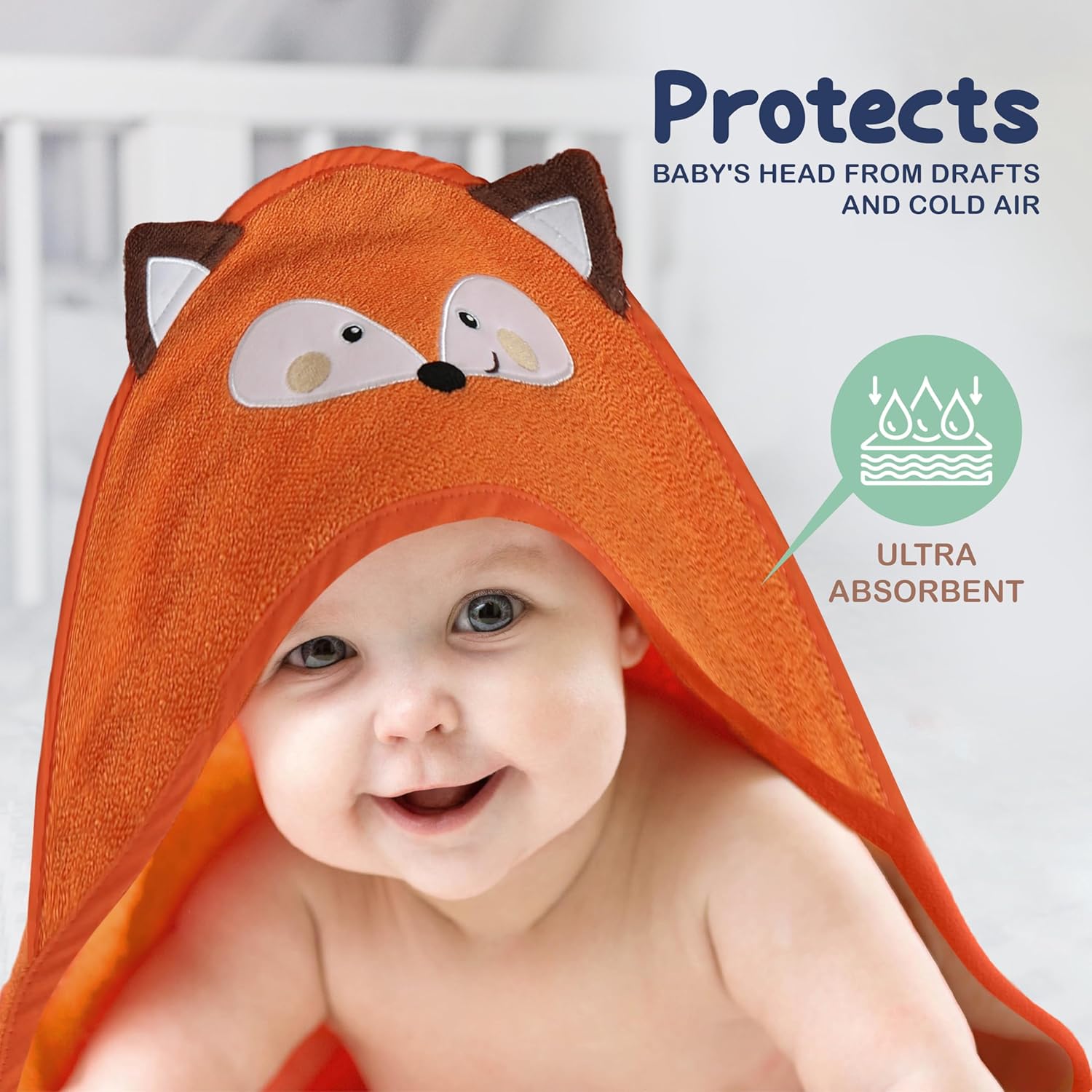 Mothers Choice Organic Baby Hooded Towel - 33x33 Inches Ultra Soft Absorbent