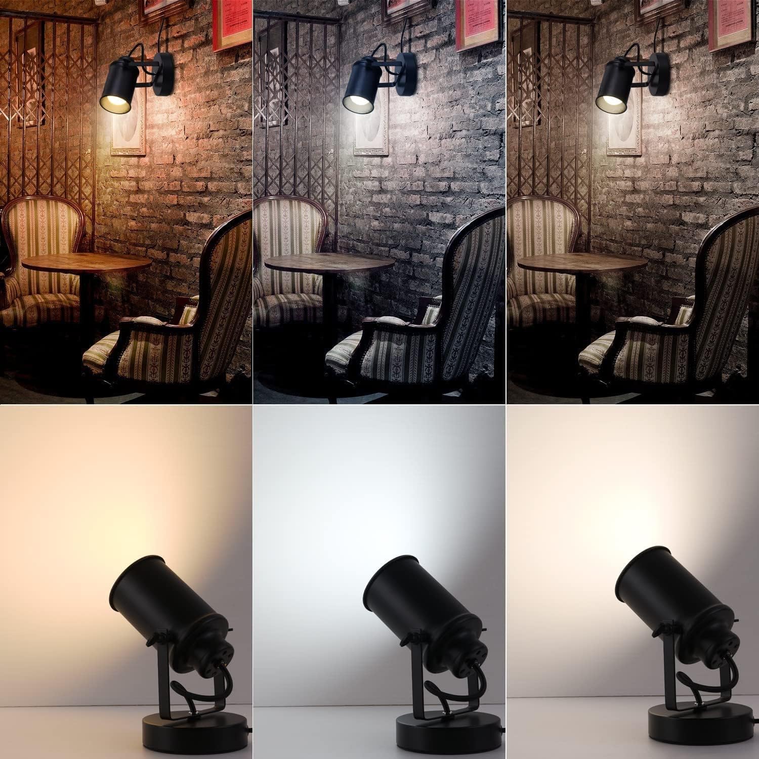 LiveMAX Adjustable Black Wall Lamp with Plug Pack of 2