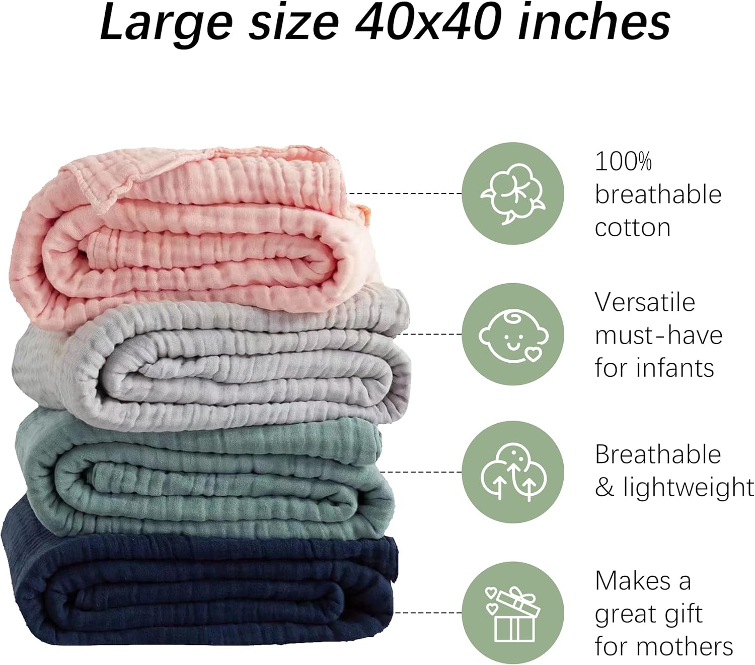 Sweet Dolphin Muslin Baby Bath Towels 2 Pack - 40x40 Inch 100 Cotton