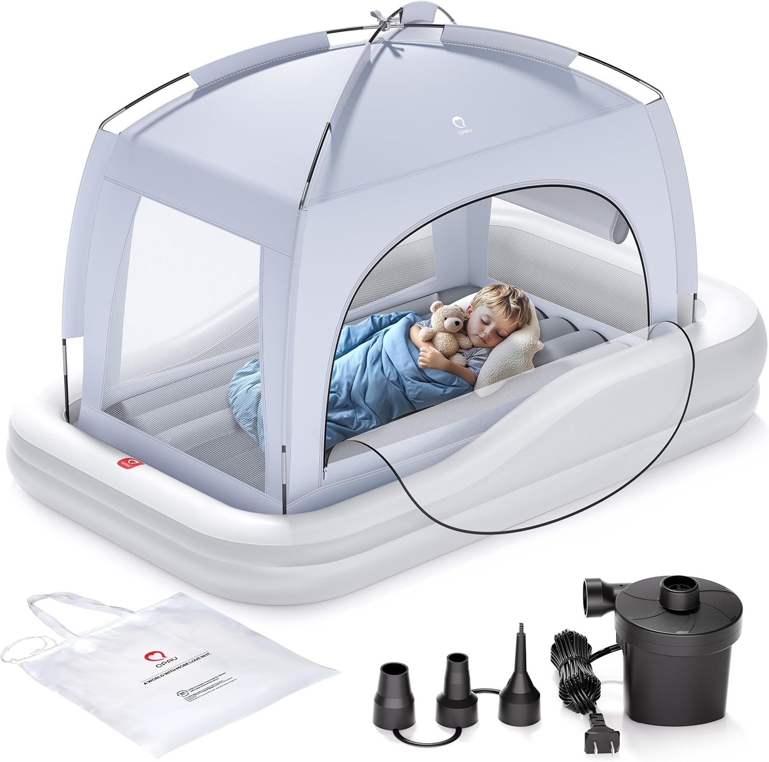 QPAU Toddler Travel Bed with Tent and Electric Pump