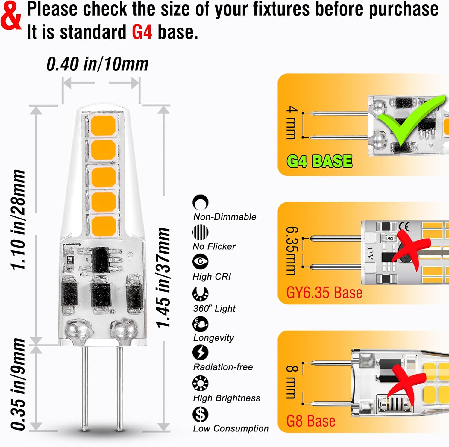 ALIDE G4 LED Bulbs 12V 24V 10W 20W Warm White 2700K 10 Pack