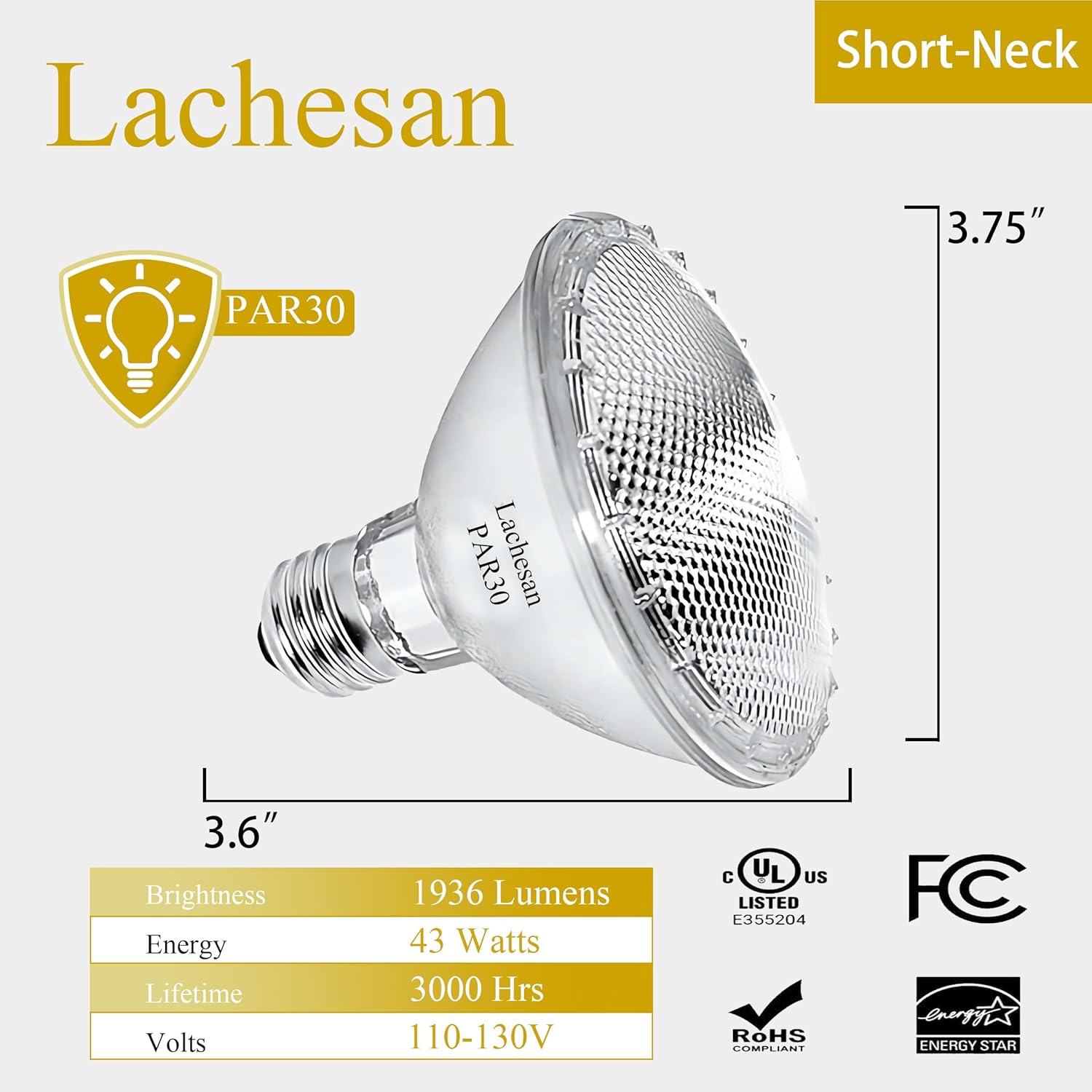 Lachesan PAR30 Halogen Flood Light Bulbs 6pcs 120V Dimmable 2700K Warm White