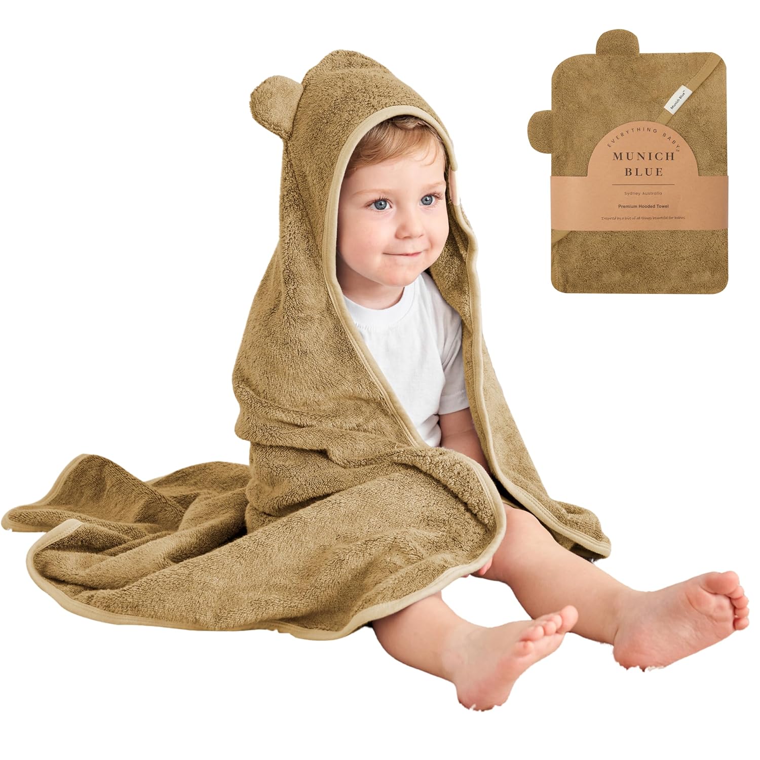 Munich Blue Toddler Bath Towel with Bear Ears - 600 GSM 35x35 inch