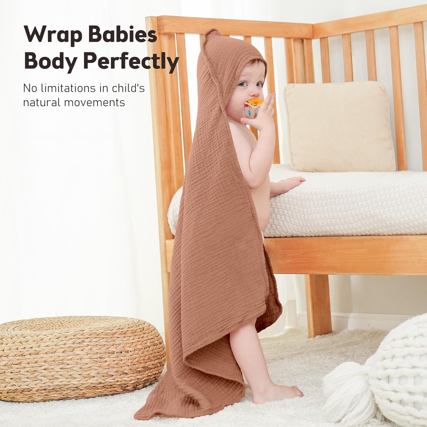 Susurration Hooded Baby Towels 2 Pack 30x30 Inch Muslin Cotton