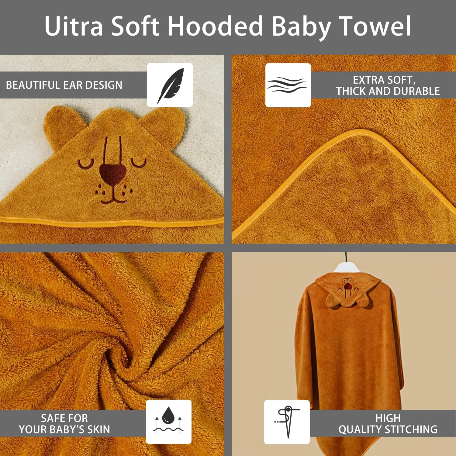 SEVDO 31x31 Baby Bath Towel with Hood