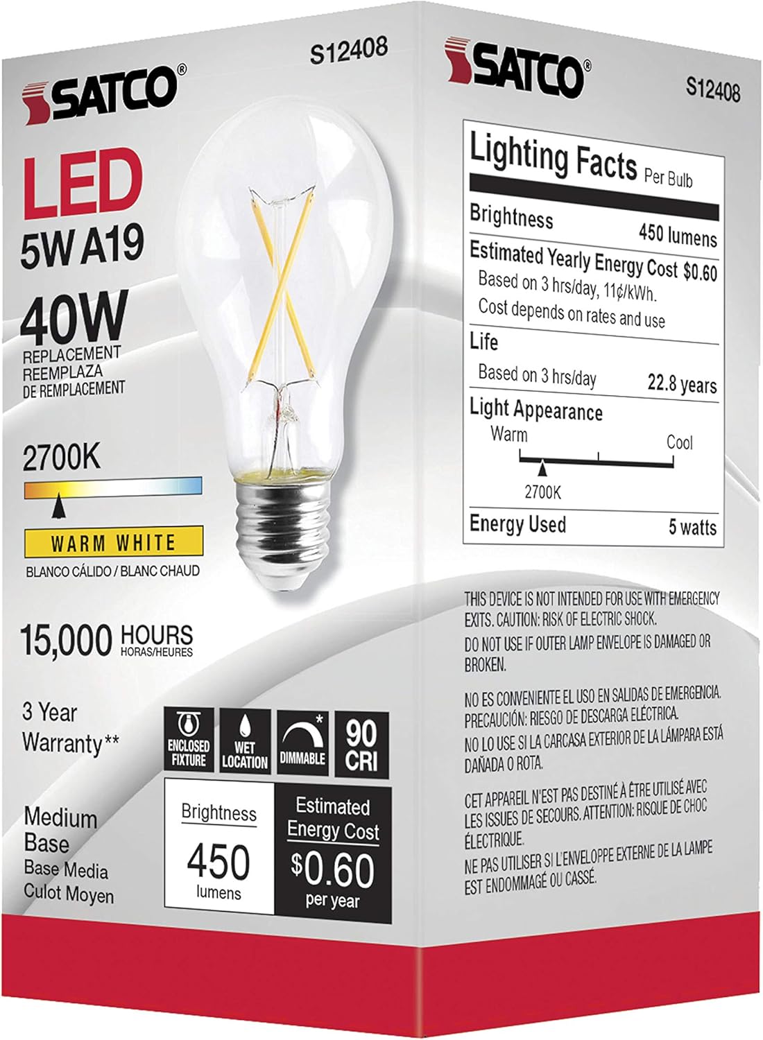 Satco 24-Pack Dimmable LED Filament Lamps A19