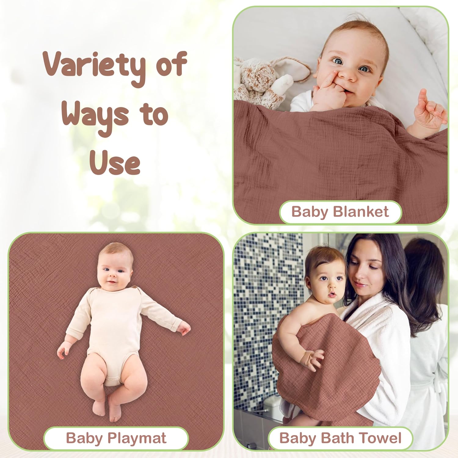 Organic Cotton Muslin Baby Hooded Towels - 2 Pack 32x32 Inch