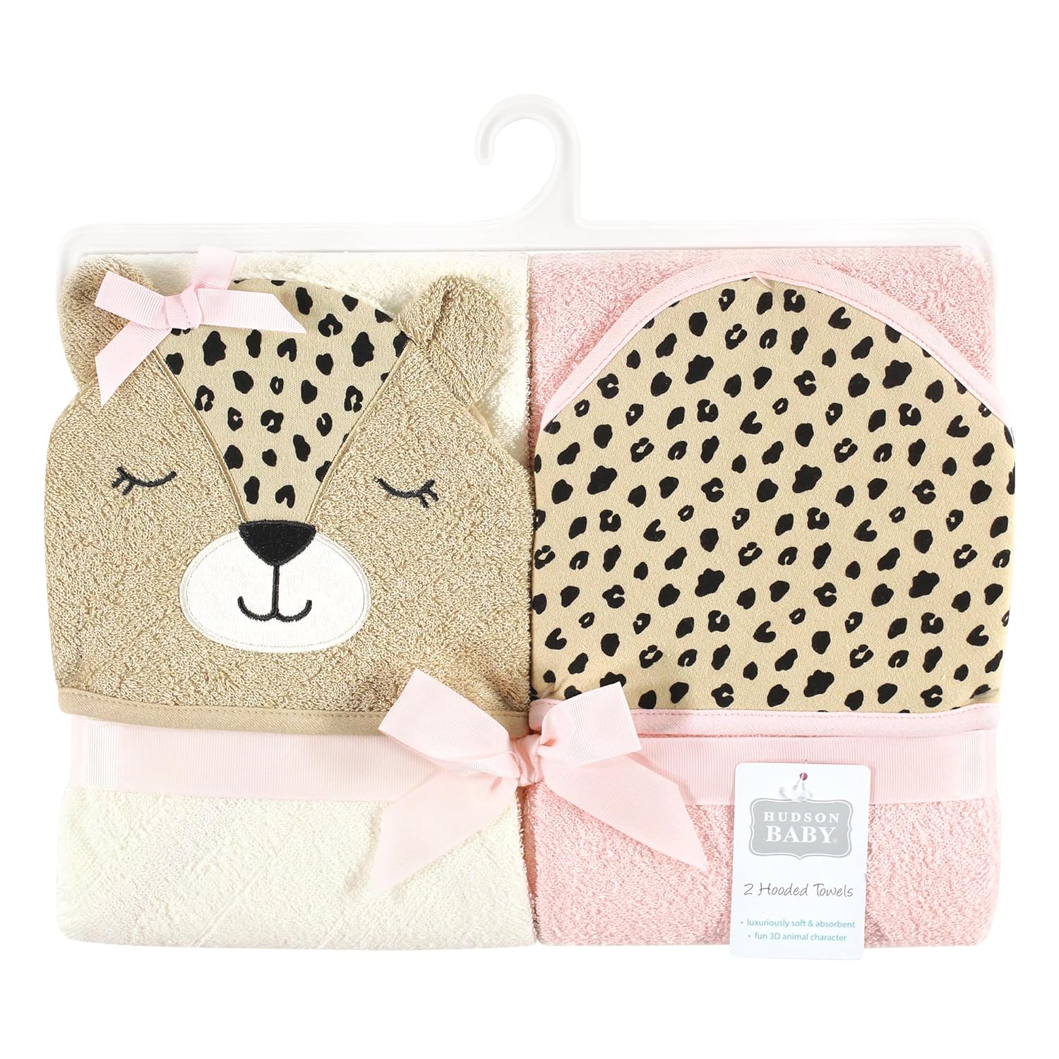Hudson Baby Cheetah Face Hooded Towel One Size