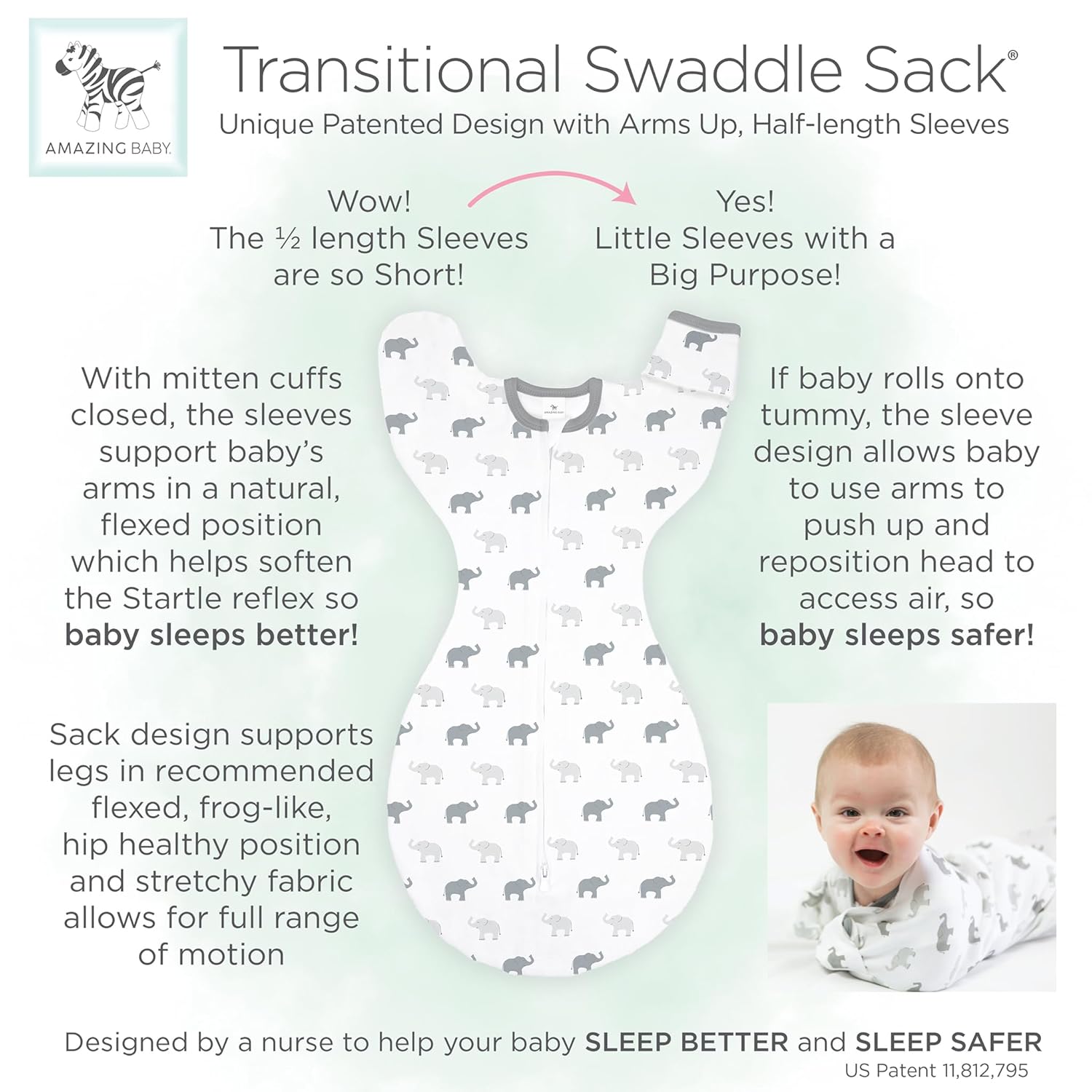 Amazing Baby Transitional Swaddle Sack - Sterling Tiny Bear 0-3 Months
